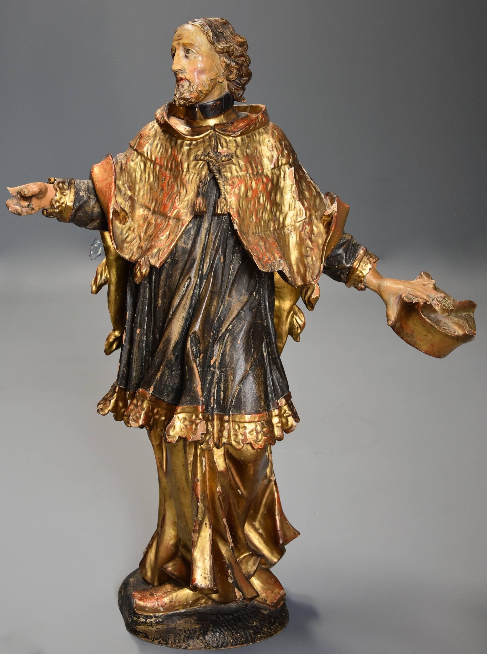 European 18th Century Superbly Carved Polychrome and Gilt Figure of Saint Peter For Sale