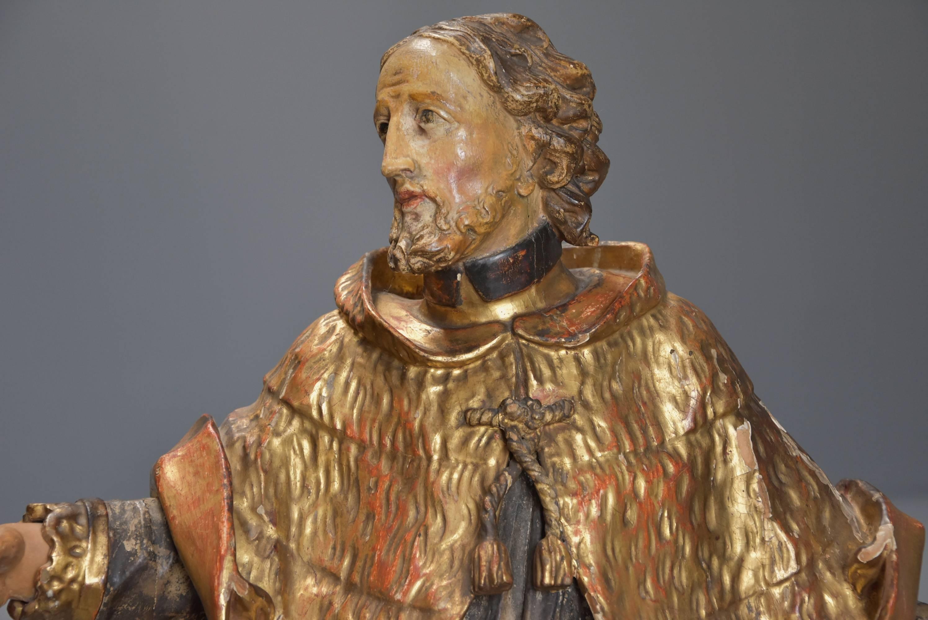 18th Century Superbly Carved Polychrome and Gilt Figure of Saint Peter In Good Condition For Sale In Suffolk, GB