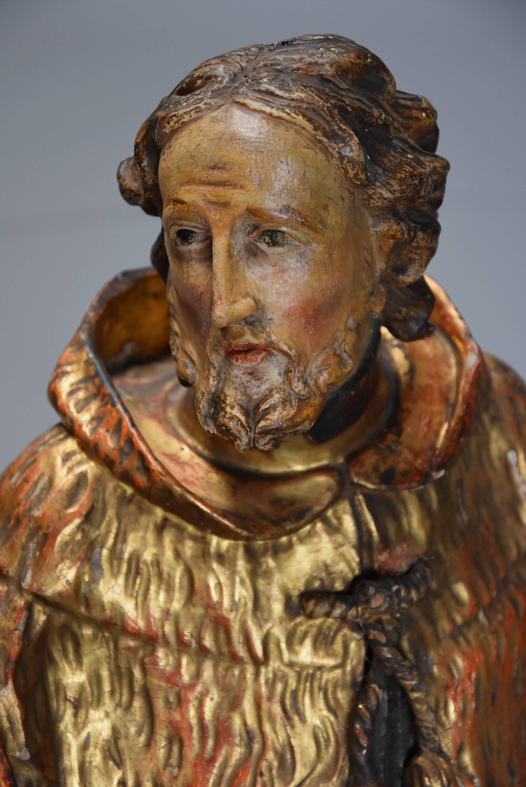 Gold Leaf 18th Century Superbly Carved Polychrome and Gilt Figure of Saint Peter For Sale