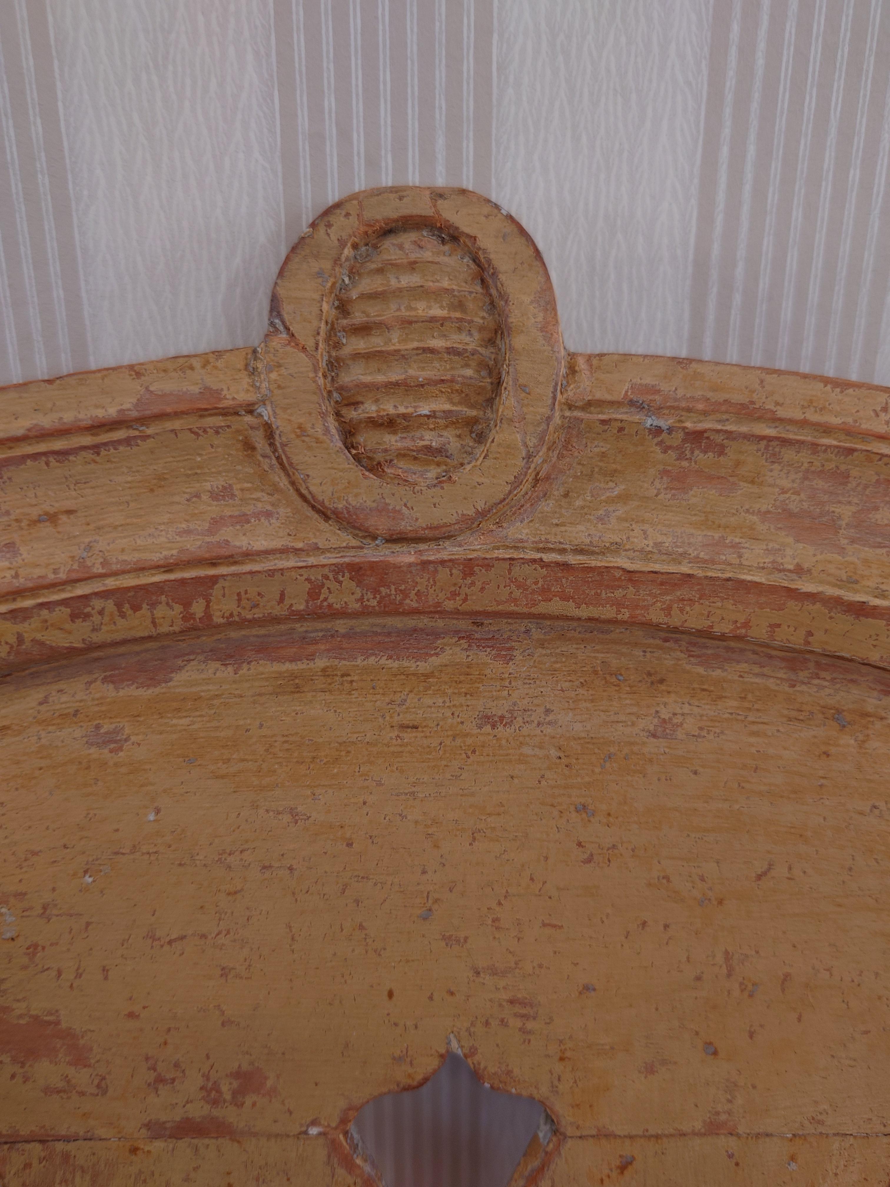 Pine 18th Century Swedish antique genuine Gustavian armchair with original paint. For Sale