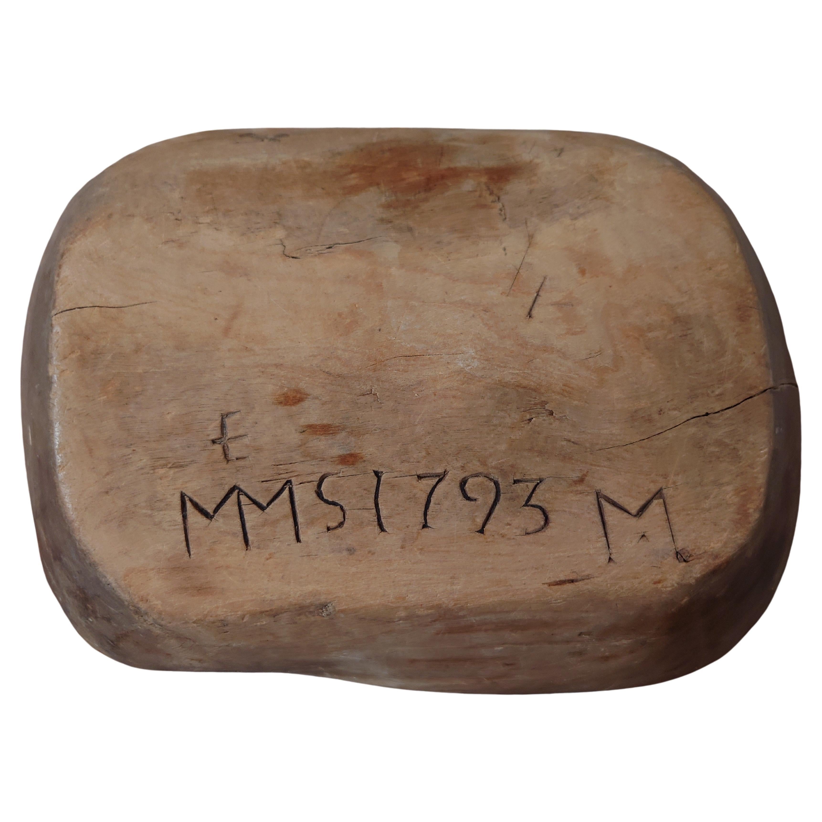 18th Century Swedish antique  genuine  Wooden bowl sign MMS dated 1793 Folk Art