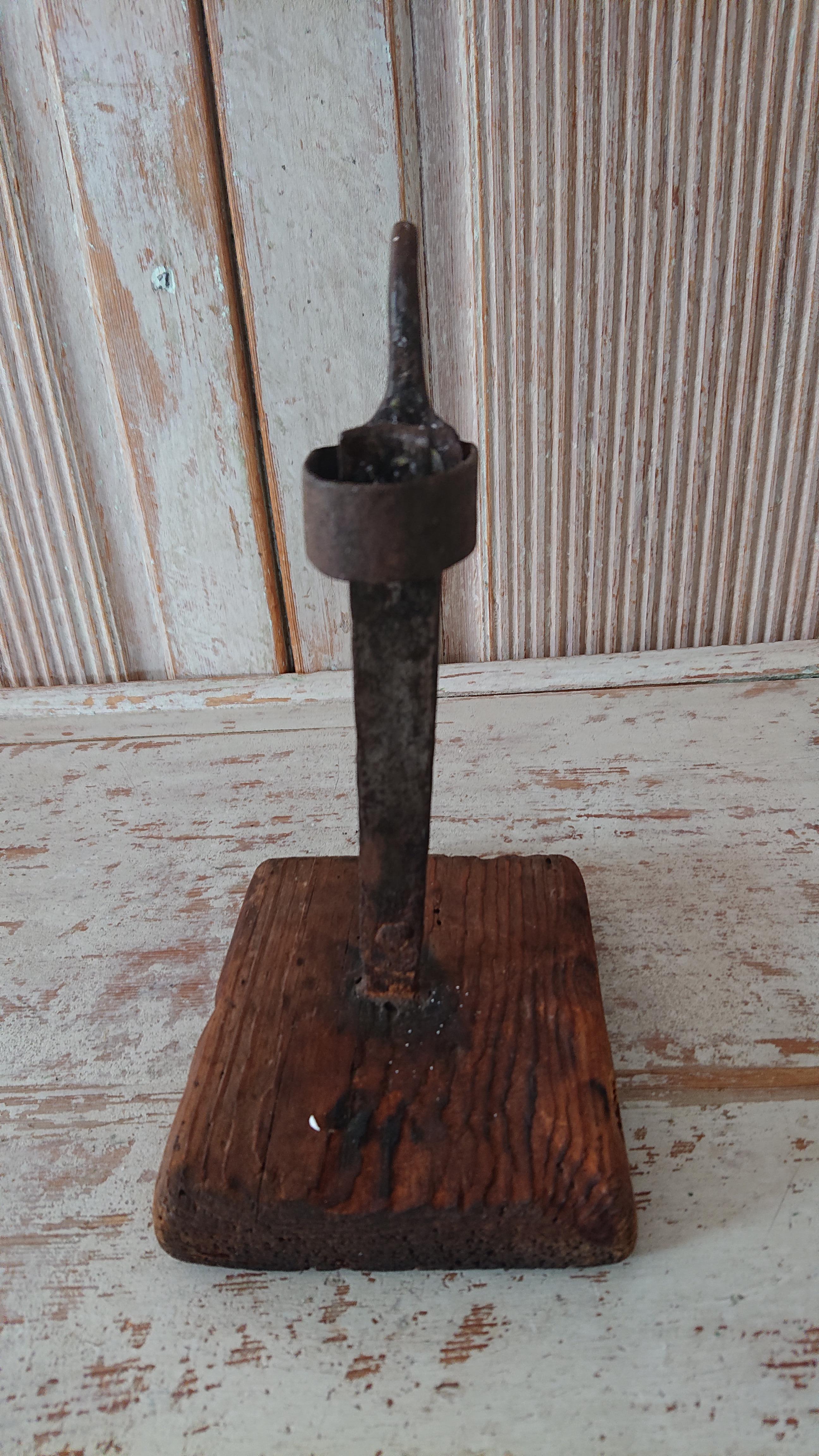 18th Century Swedish Antique Iron Stick with Base of Wood For Sale 5