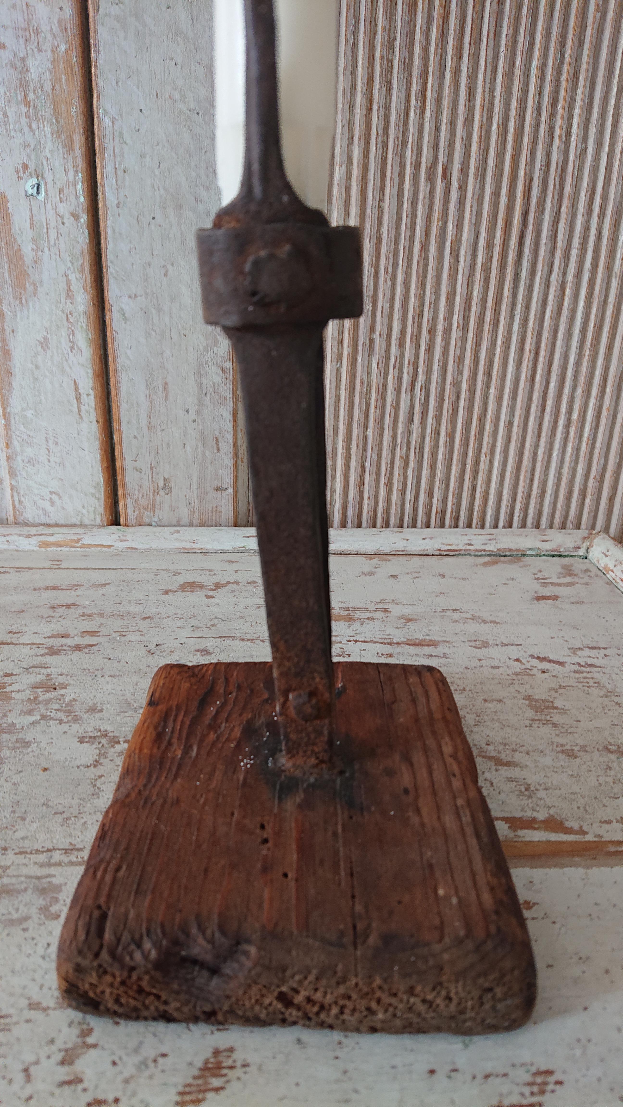18th Century Swedish Antique Iron Stick with Base of Wood For Sale 2