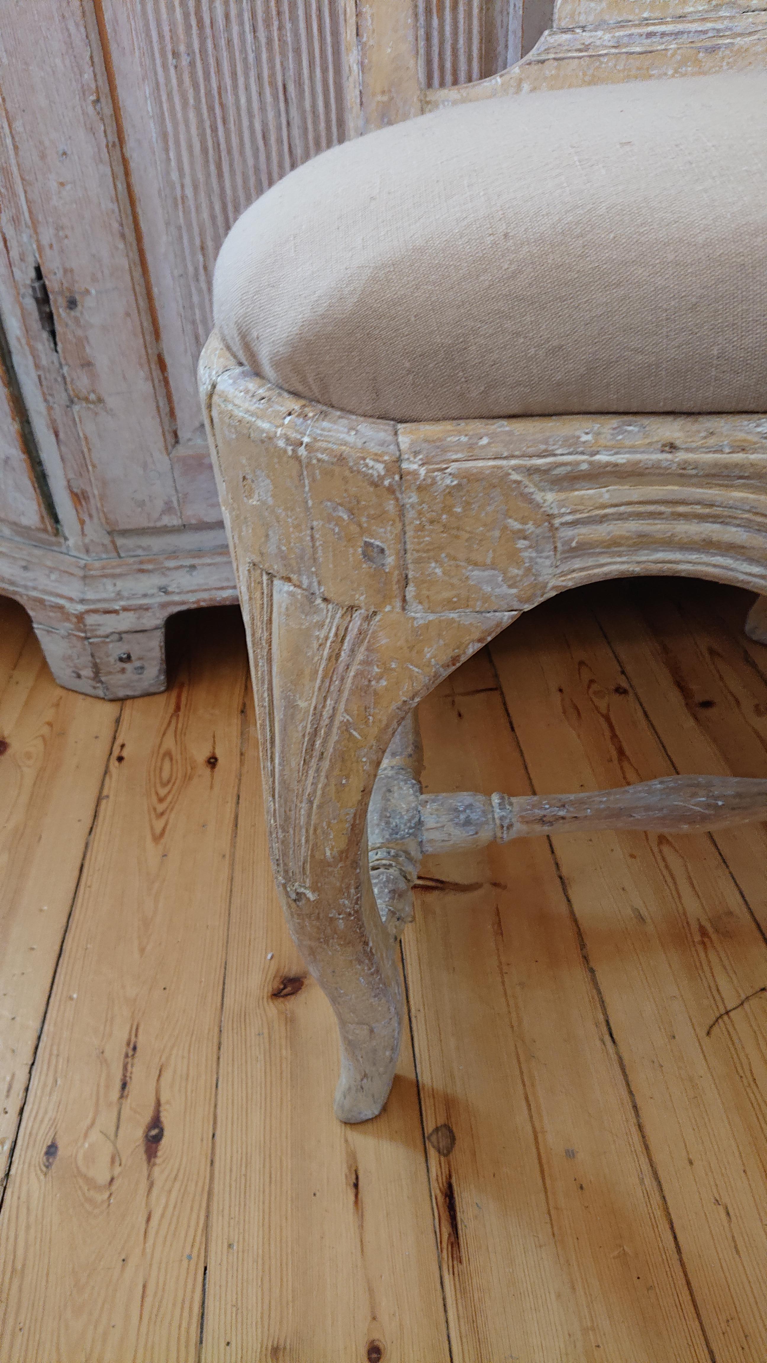 18th Century and Earlier 18th Century Swedish Antique Rococo Chair with Original Paint For Sale