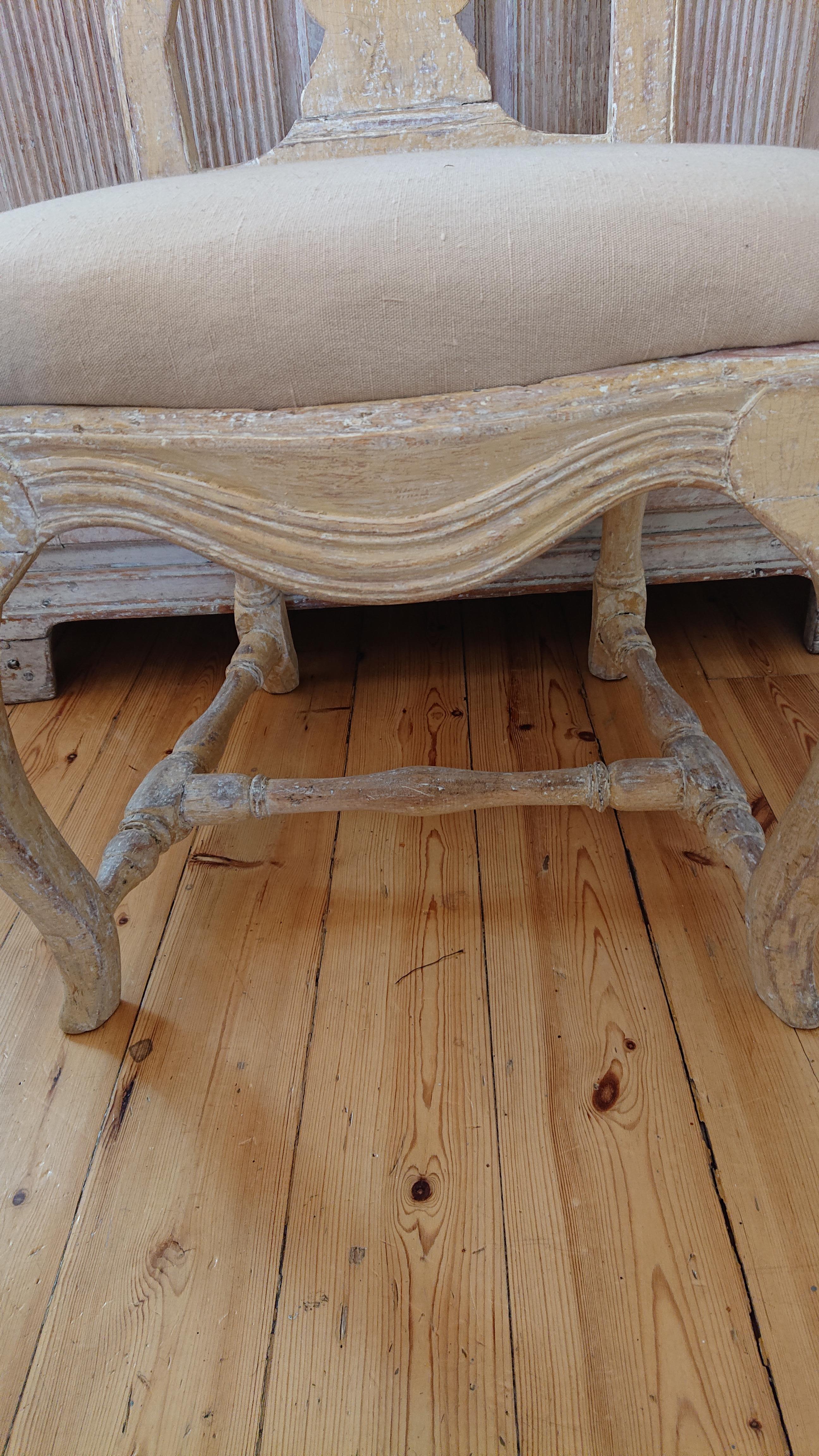 Pine 18th Century Swedish Antique Rococo Chair with Original Paint For Sale