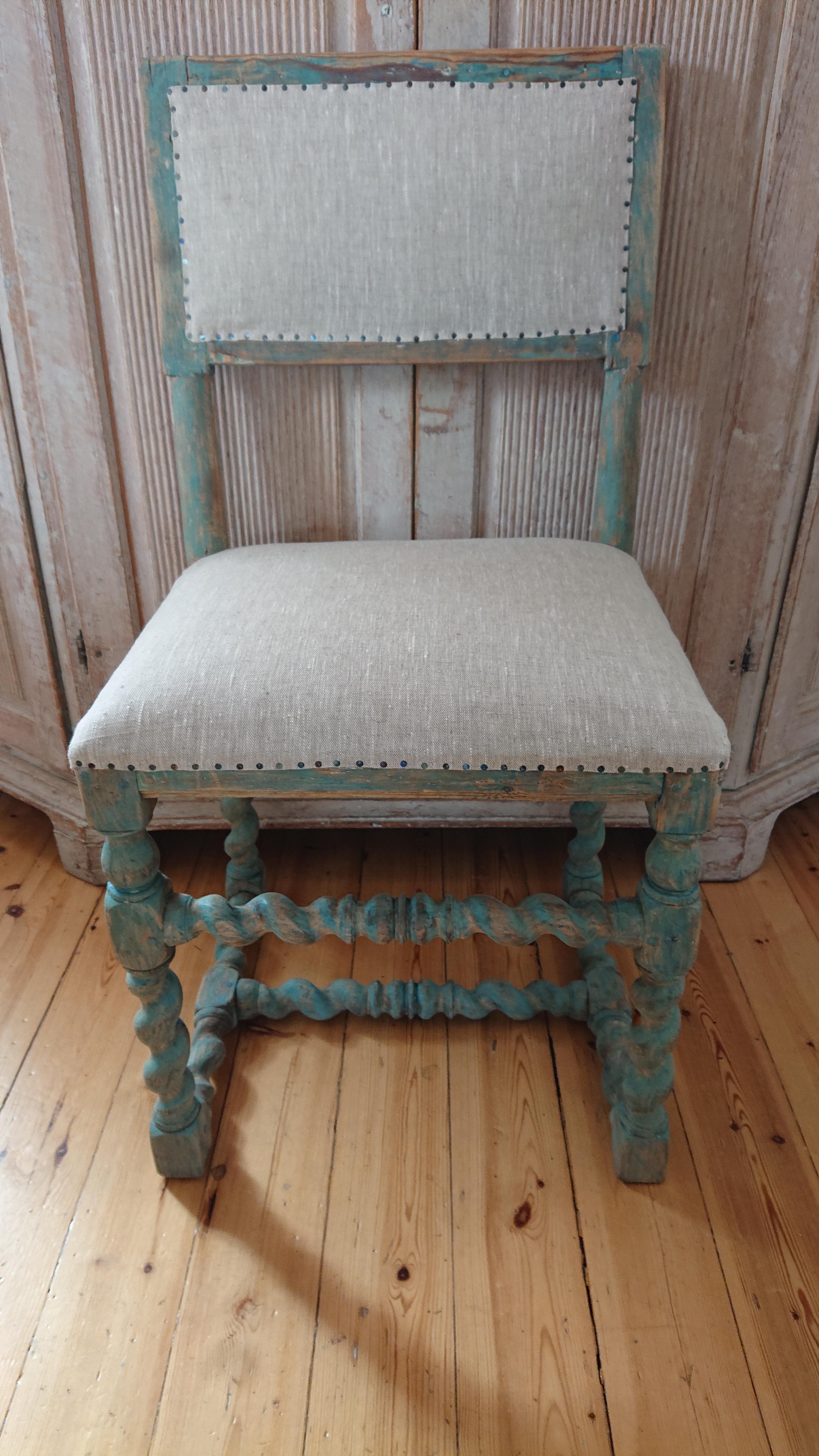 Hand-Carved 18th Century Swedish Antiques Baroque Chair with Original Paint  For Sale