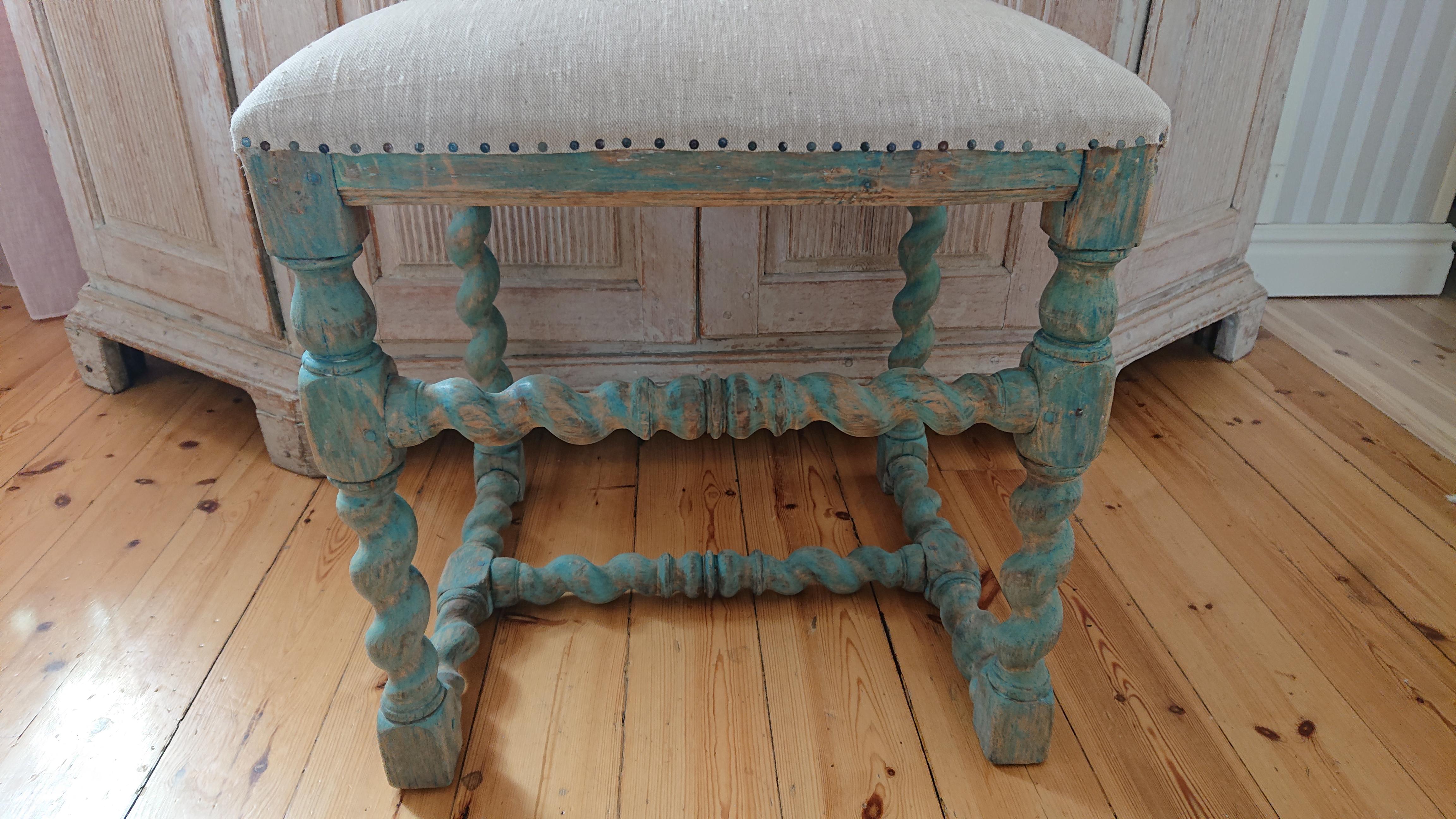 Pine 18th Century Swedish Antiques Baroque Chair with Original Paint  For Sale