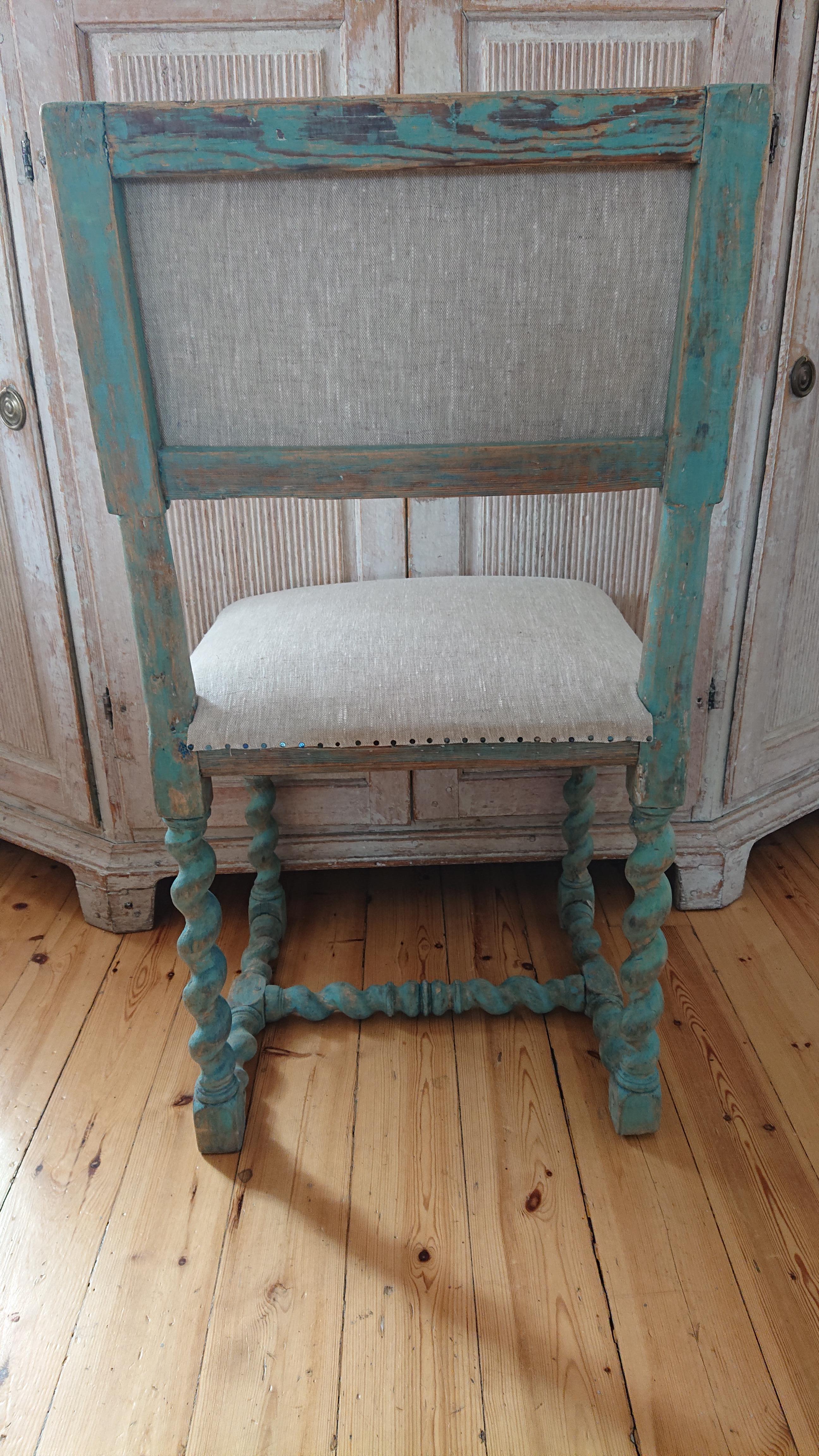 18th Century Swedish Antiques Baroque Chair with Original Paint For Sale 4