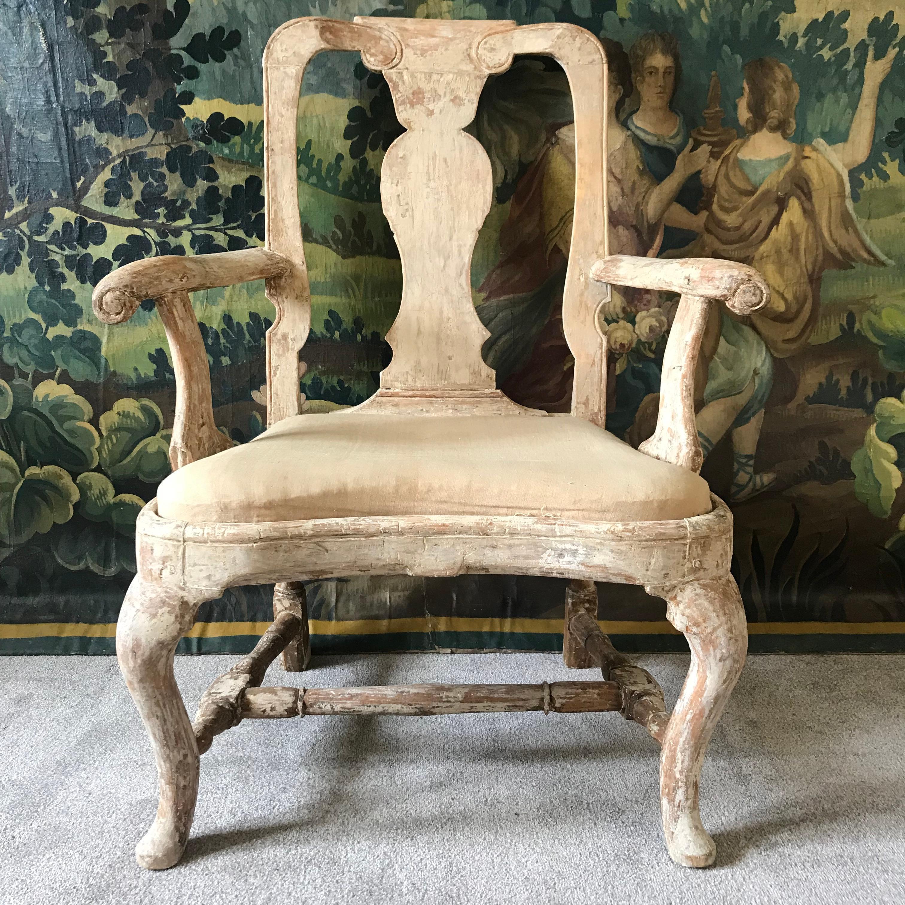 Rococo 18th Century Swedish Armchair For Sale