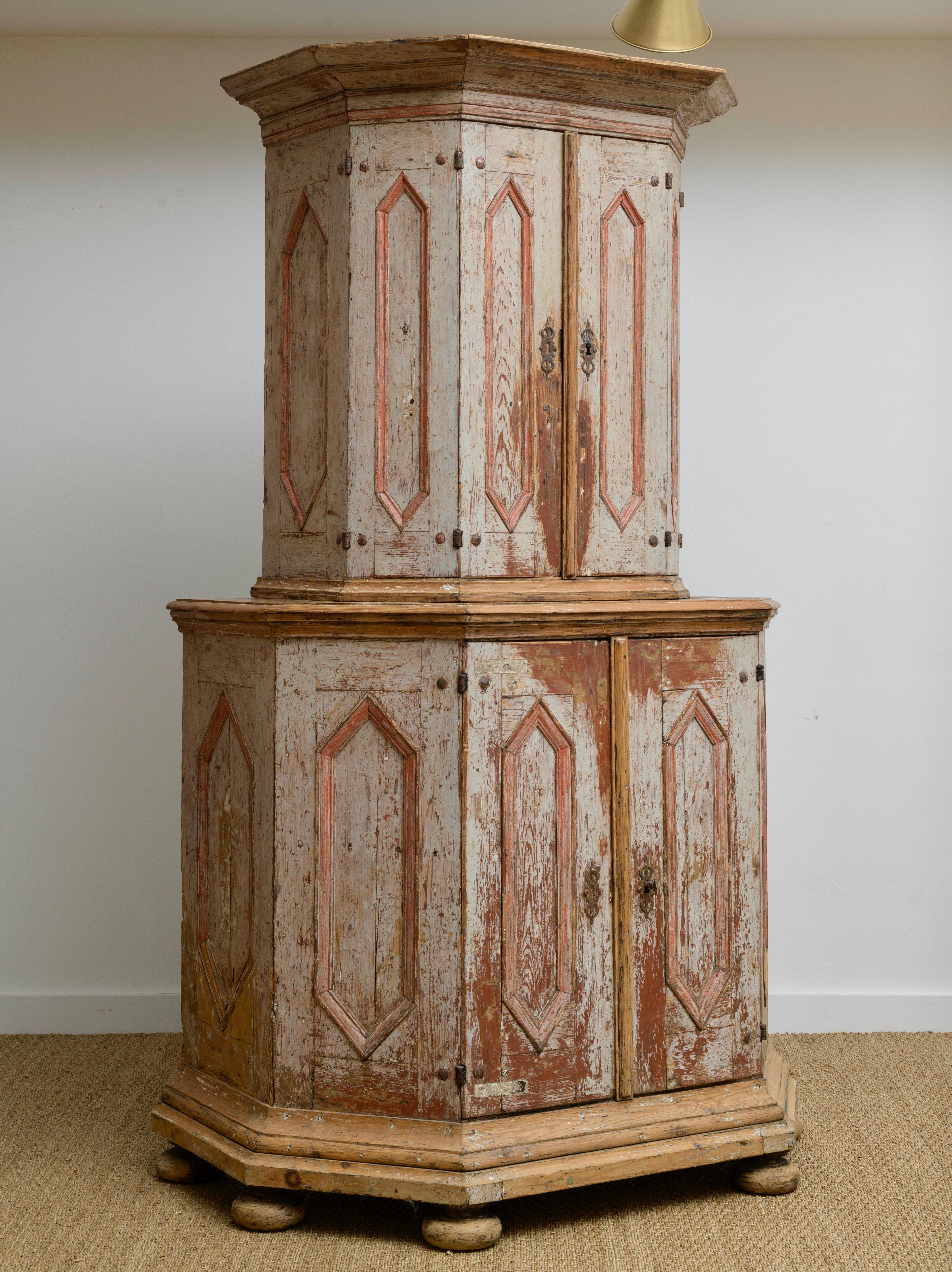 18th Century Swedish Baroque Cabinet on Cabinet.  Original Paint.   For Sale 1