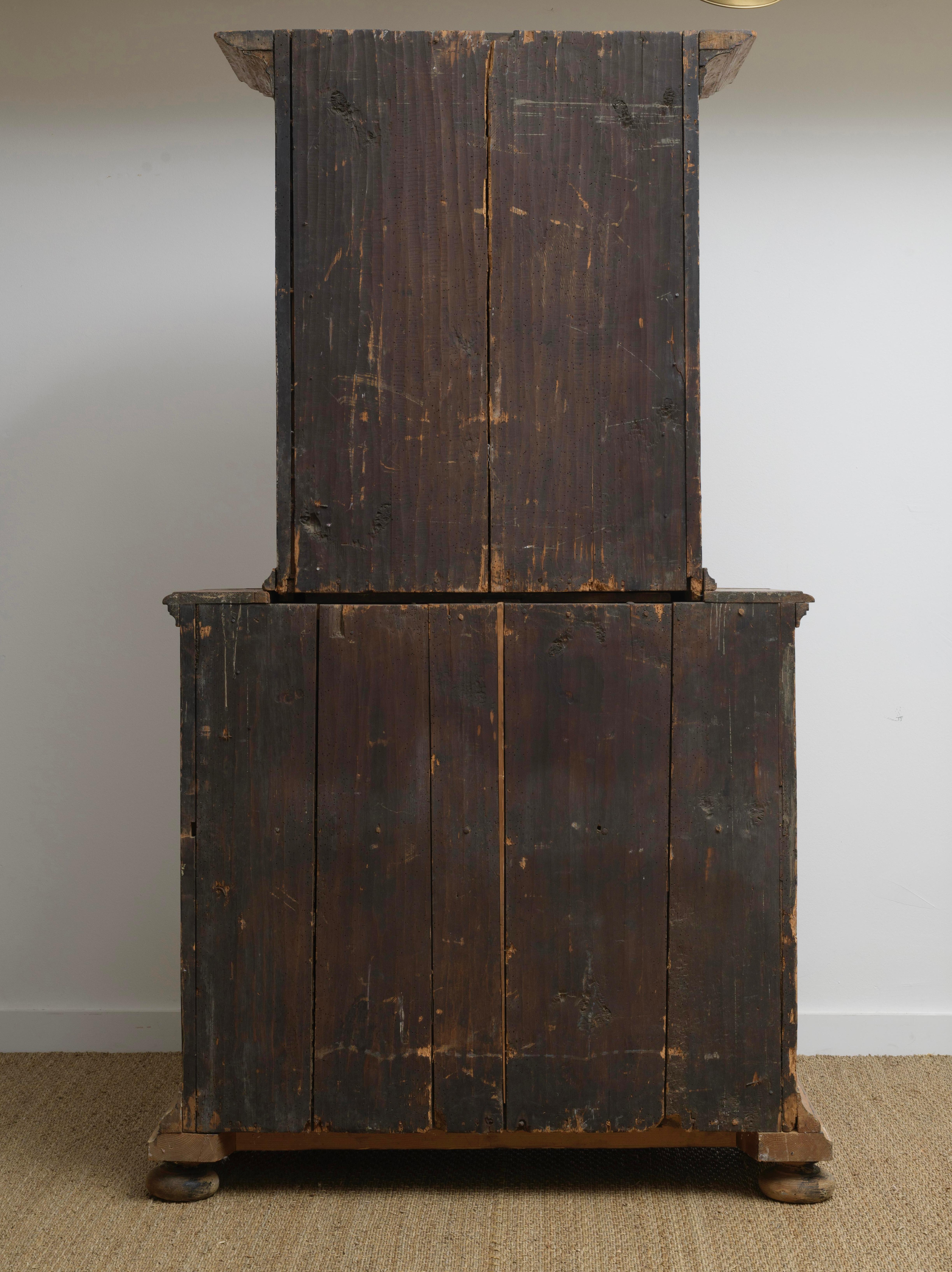 18th Century Swedish Baroque Cabinet on Cabinet.  Original Paint.   For Sale 2