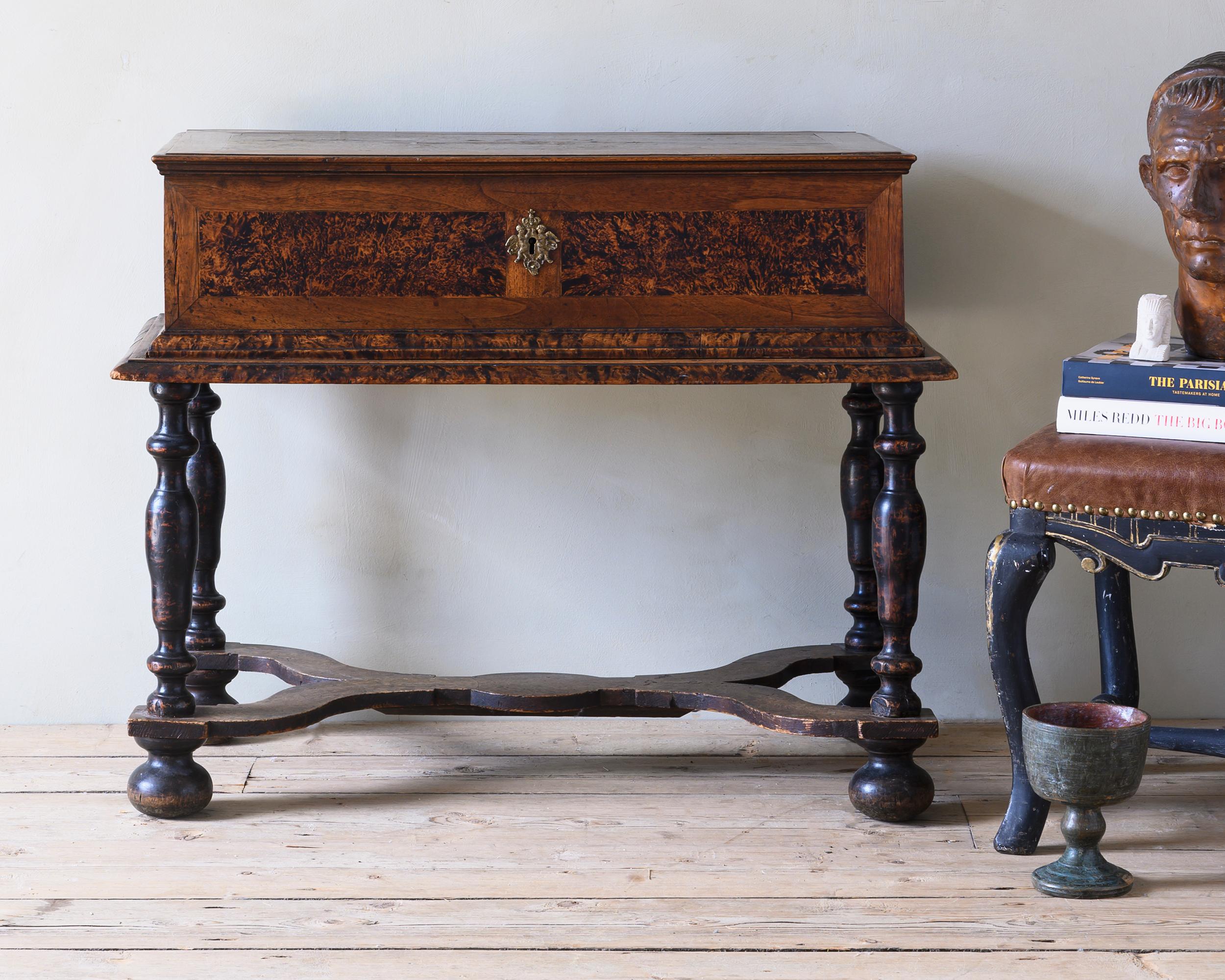 Hand-Crafted 18th Century Swedish Baroque Chest on Stand For Sale