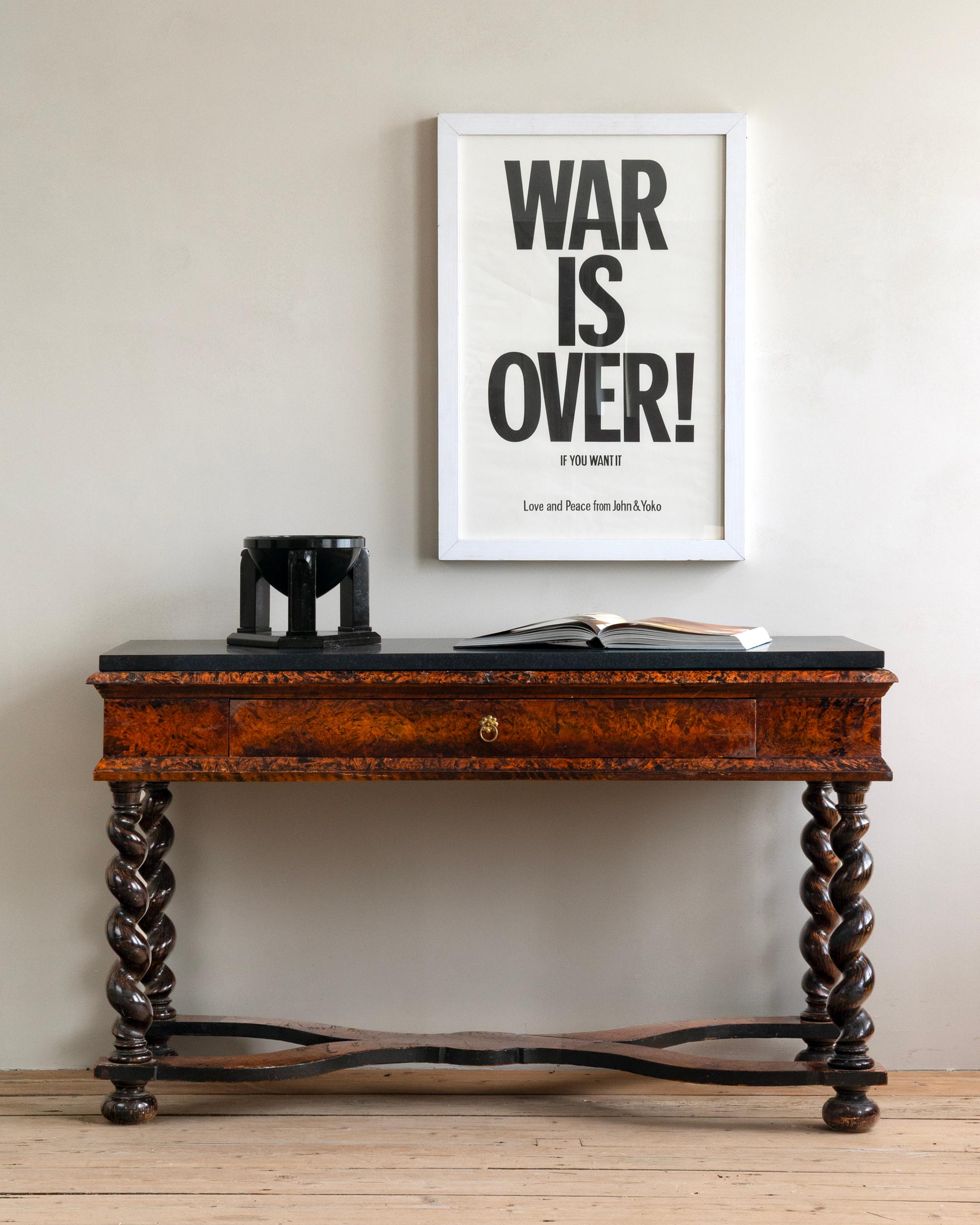 Unusually large 18th century Fredrik the 1st late baroque console table in burr and alder-veneered with an later black stone top. Ca 1730 Stockholm, Sweden.

