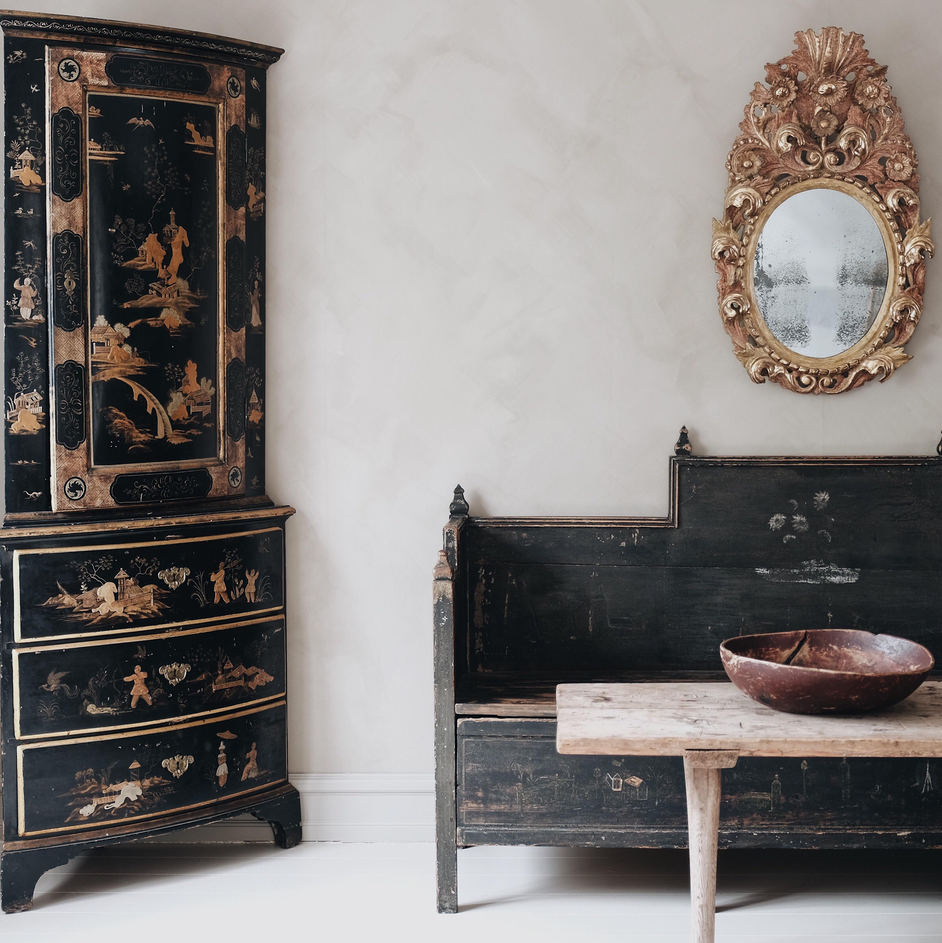 Hand-Painted 18th Century Swedish Baroque Corner Cabinet