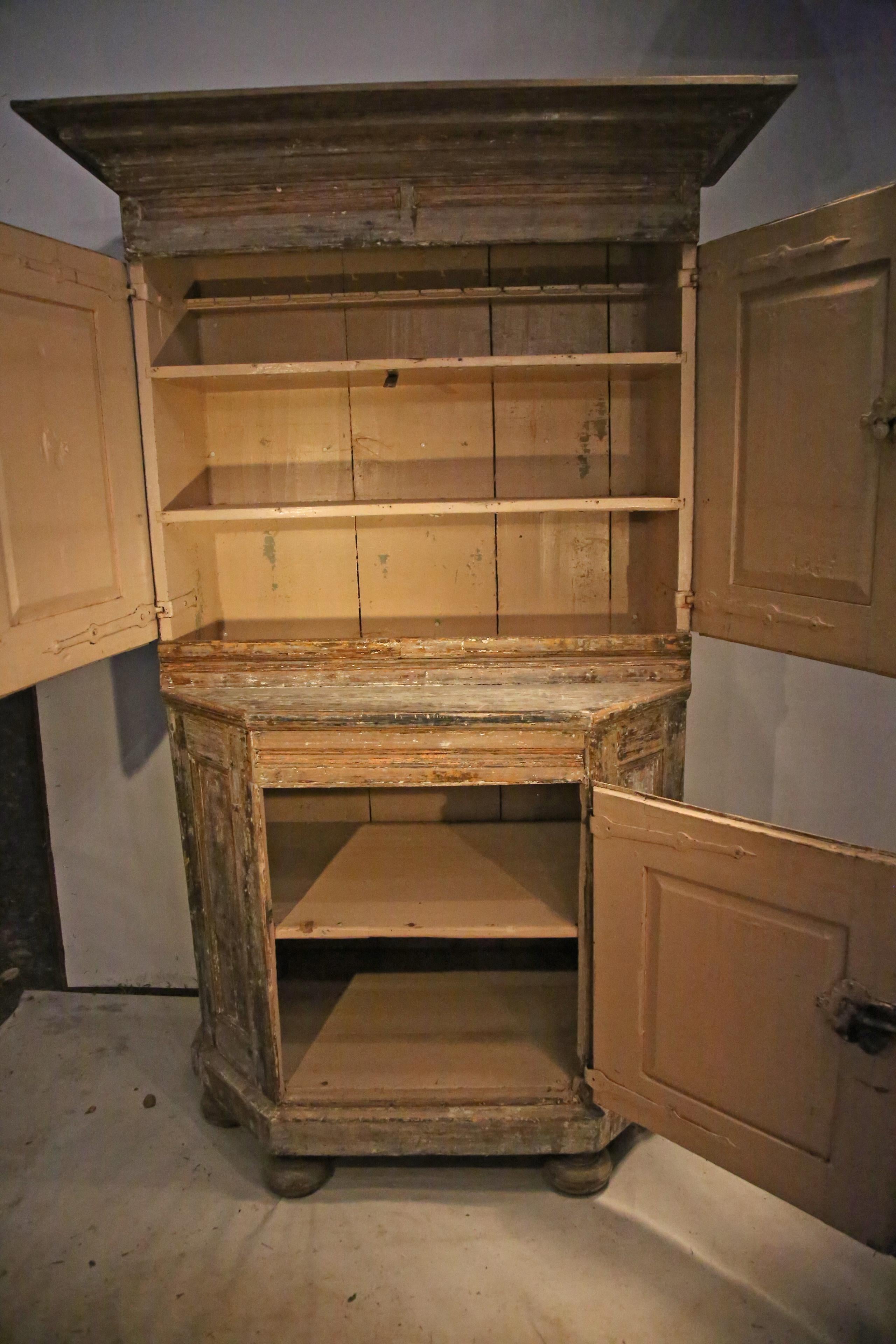 Pine 18th Century Swedish Baroque Cupboard Cabinet For Sale