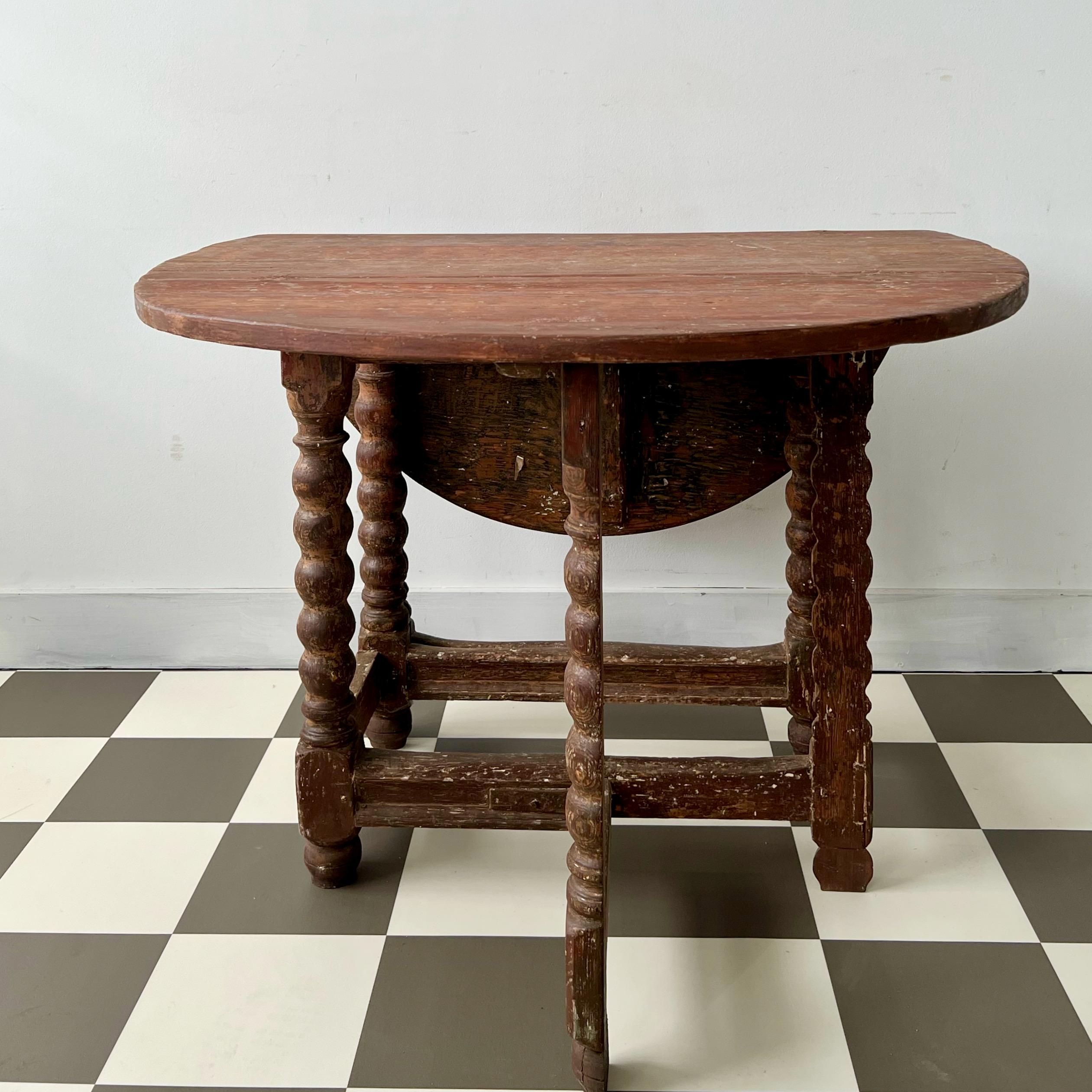 18th Century Swedish Baroque Drop Leaf Table For Sale 1