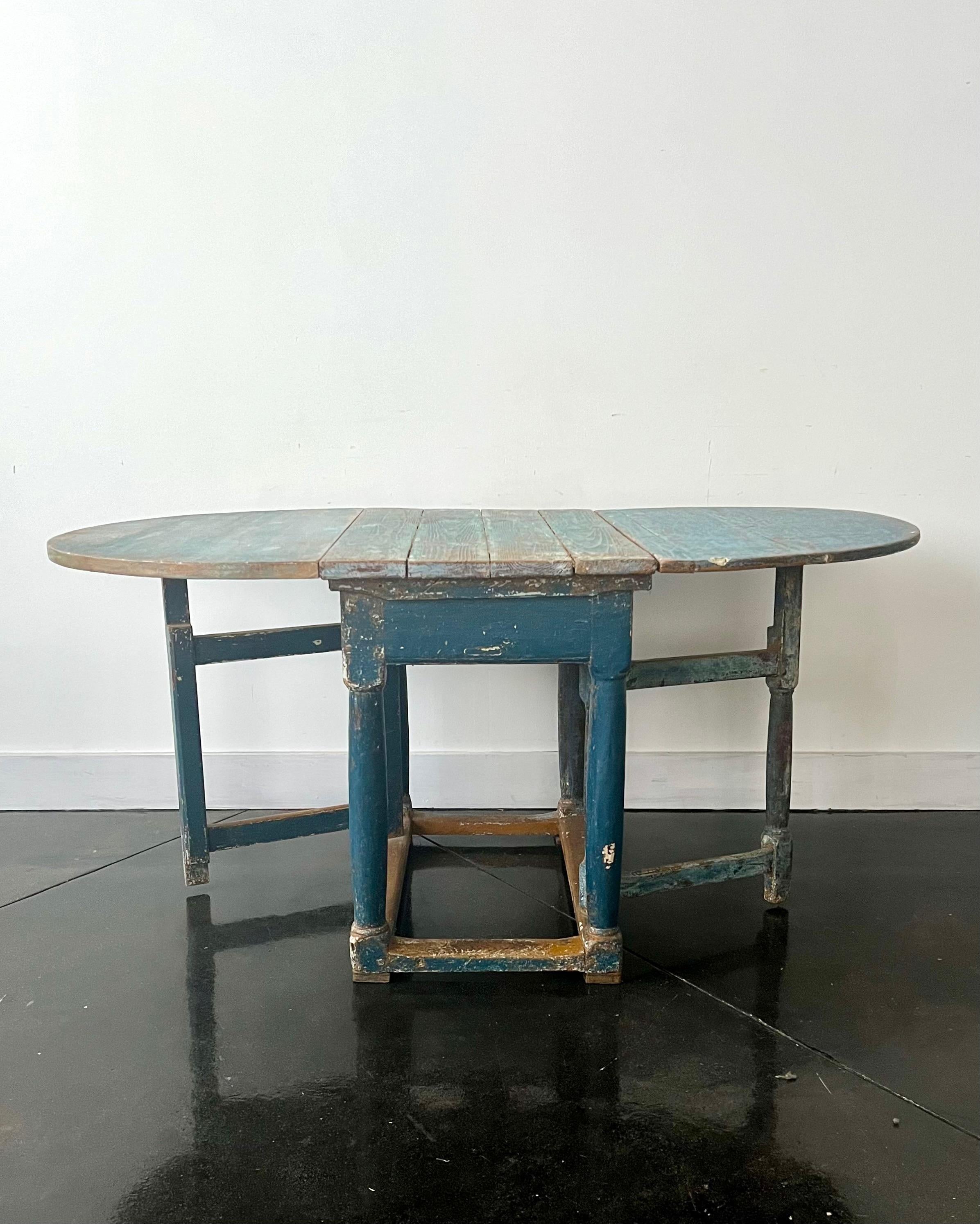 Iron 18th Century Swedish Baroque Drop Leaf Table For Sale
