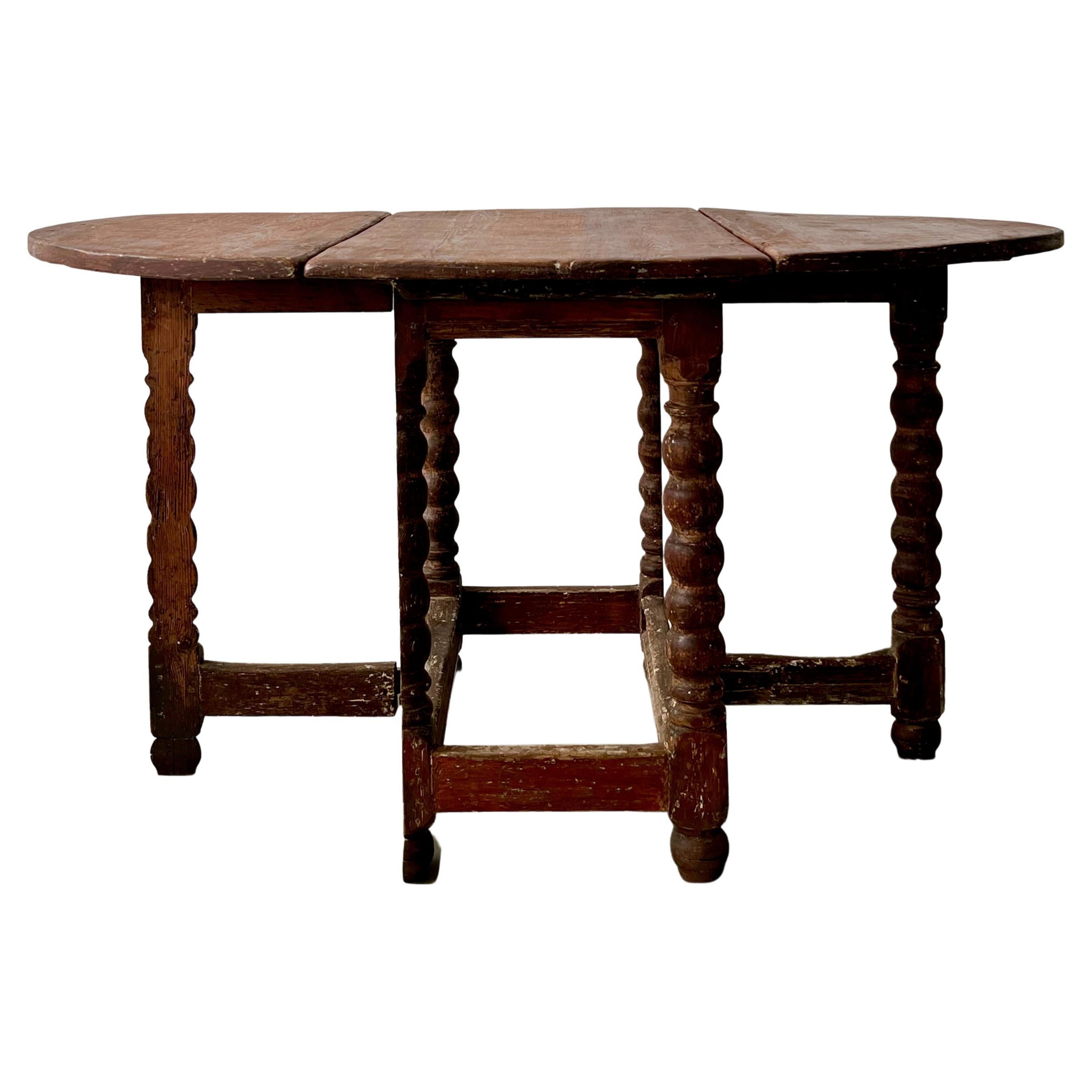 18th Century Swedish Baroque Drop Leaf Table