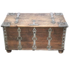 18th Century Swedish Baroque Iron Mounted Oak Trunk Treasure Chest