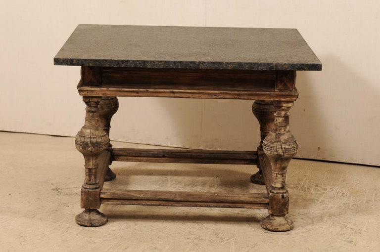 18th Century and Earlier 18th Century Swedish Baroque Occasional Table with New Honed Granite Top For Sale
