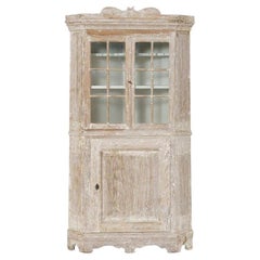 18th Century Swedish Baroque Period Corner Vitrine Cabinet in Original Paint