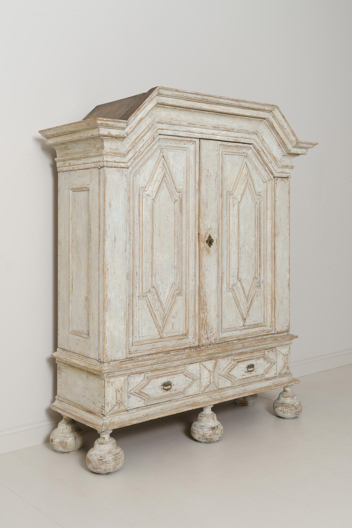 18th Century and Earlier 18th Century Swedish Baroque Period Linen Press Armoire Cabinet