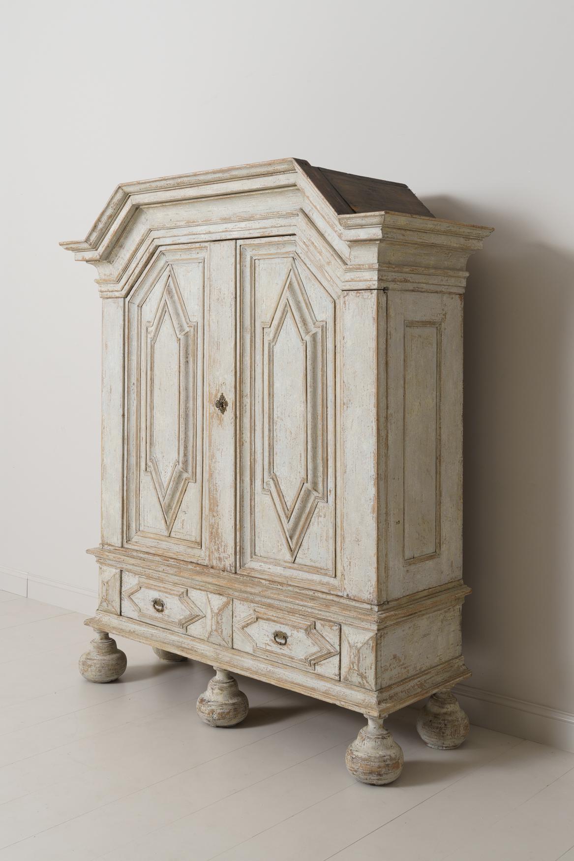 Wood 18th Century Swedish Baroque Period Linen Press Armoire Cabinet