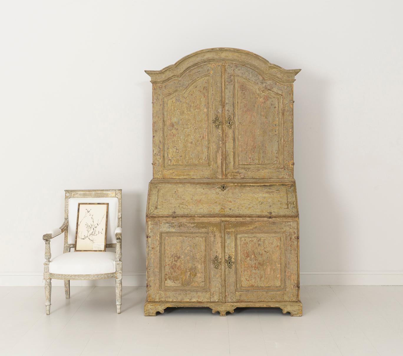 18th Century and Earlier 18th Century Swedish Baroque Period Secretary with Library in Original Paint