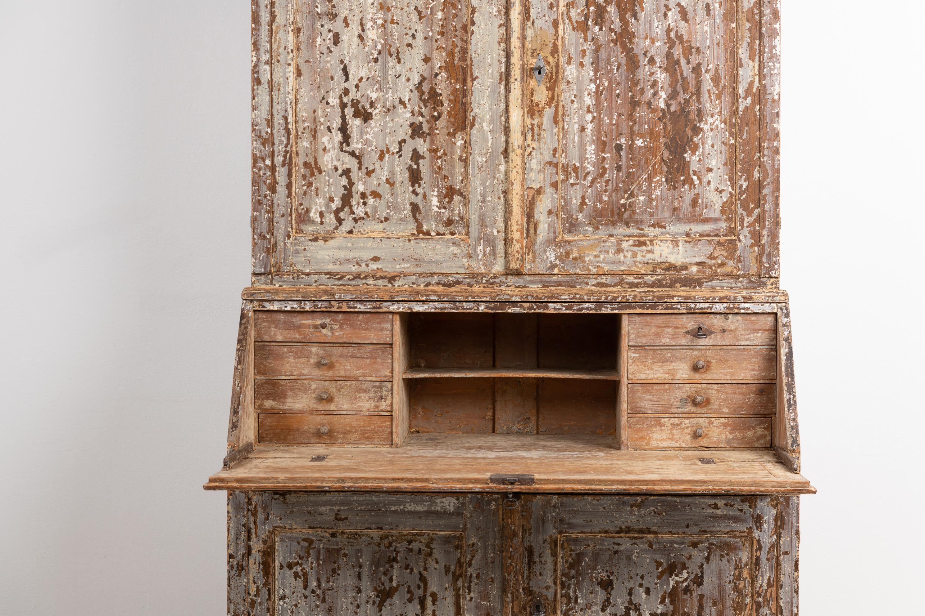 18th Century Swedish Baroque Pine Bureau Cabinet 6