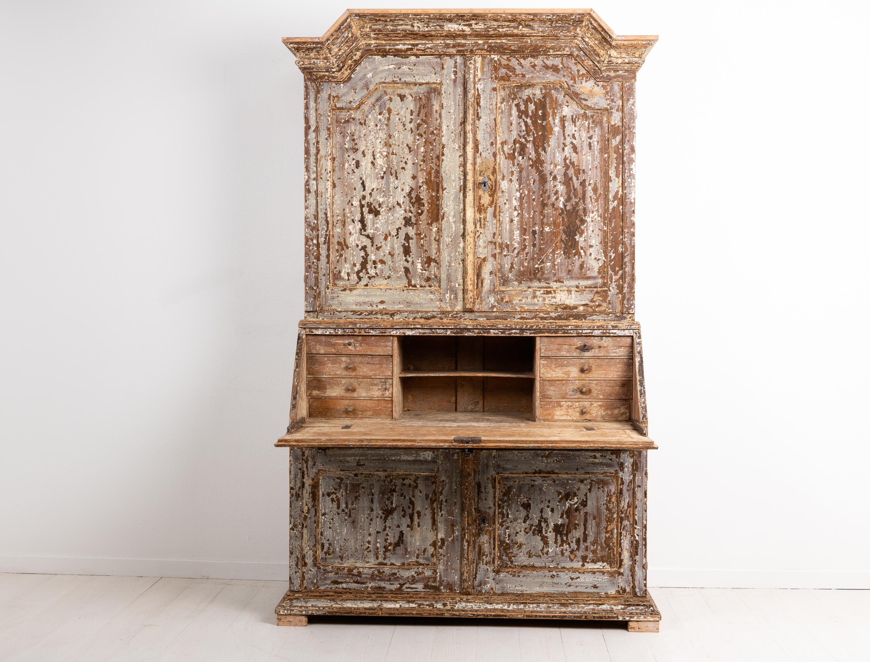 Hand-Crafted 18th Century Swedish Baroque Pine Bureau Cabinet