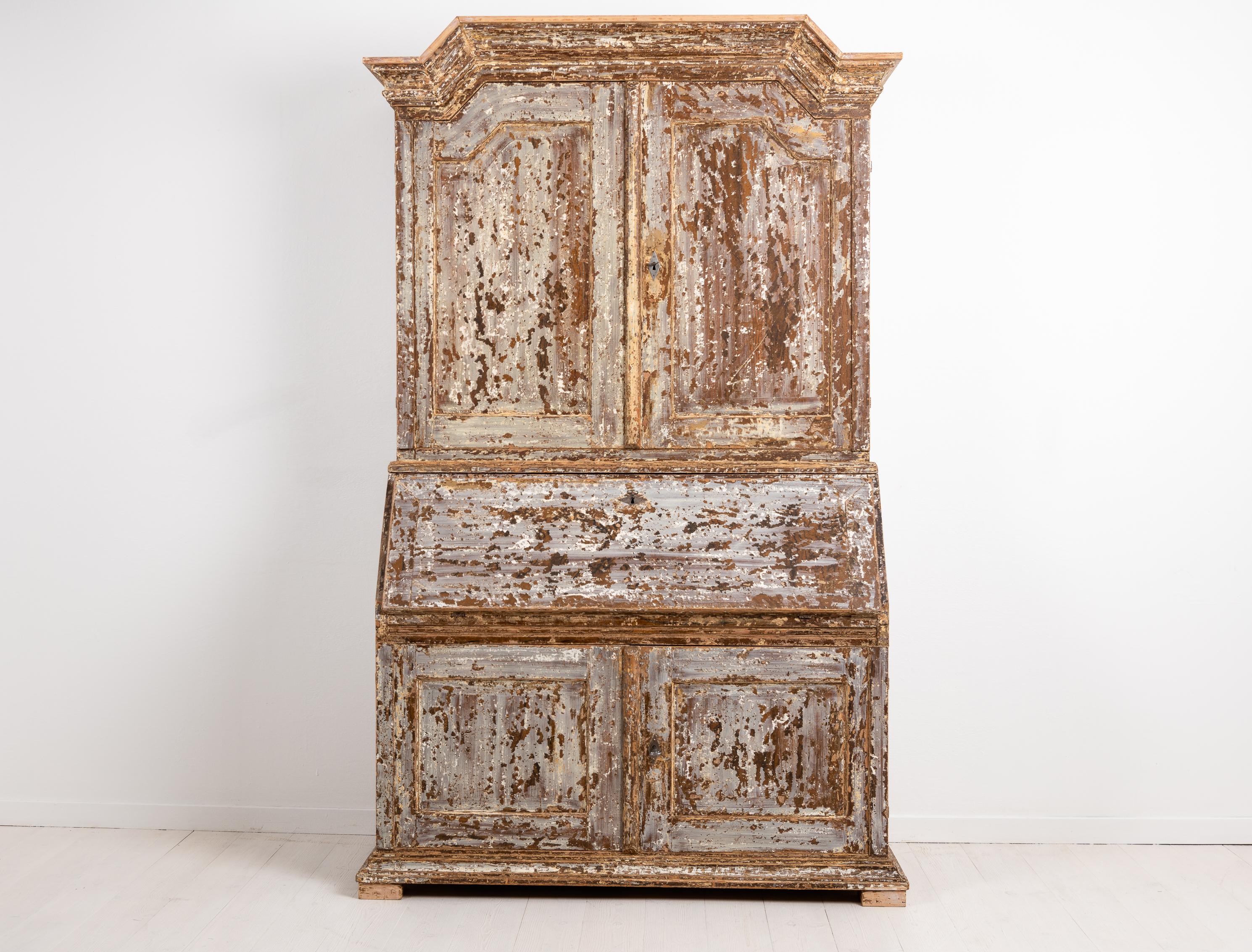 18th Century Swedish Baroque Pine Bureau Cabinet 1