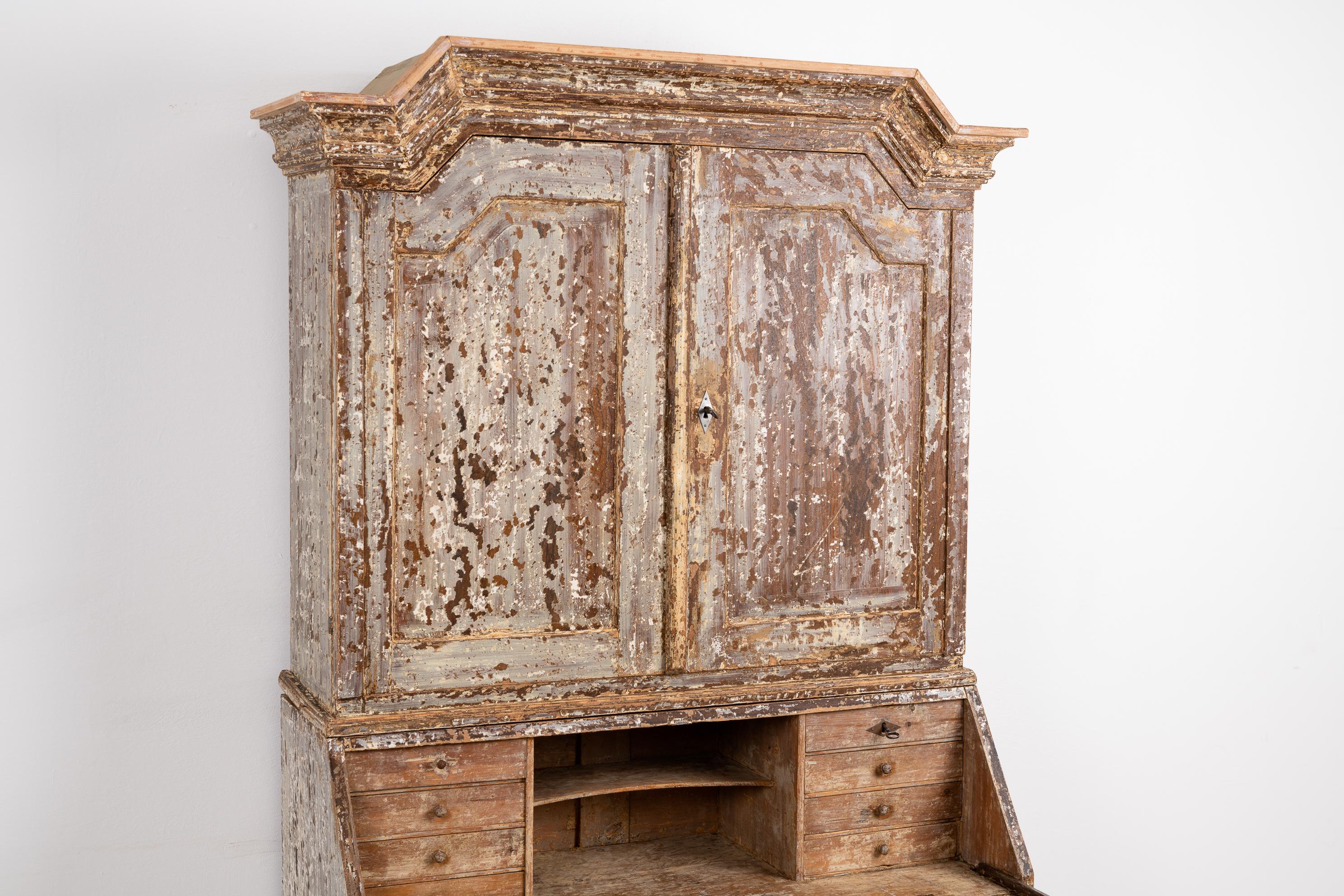 18th Century Swedish Baroque Pine Bureau Cabinet 4