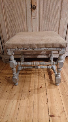 18th Century Swedish Baroque Stool with Original Paint Swedish Antiques