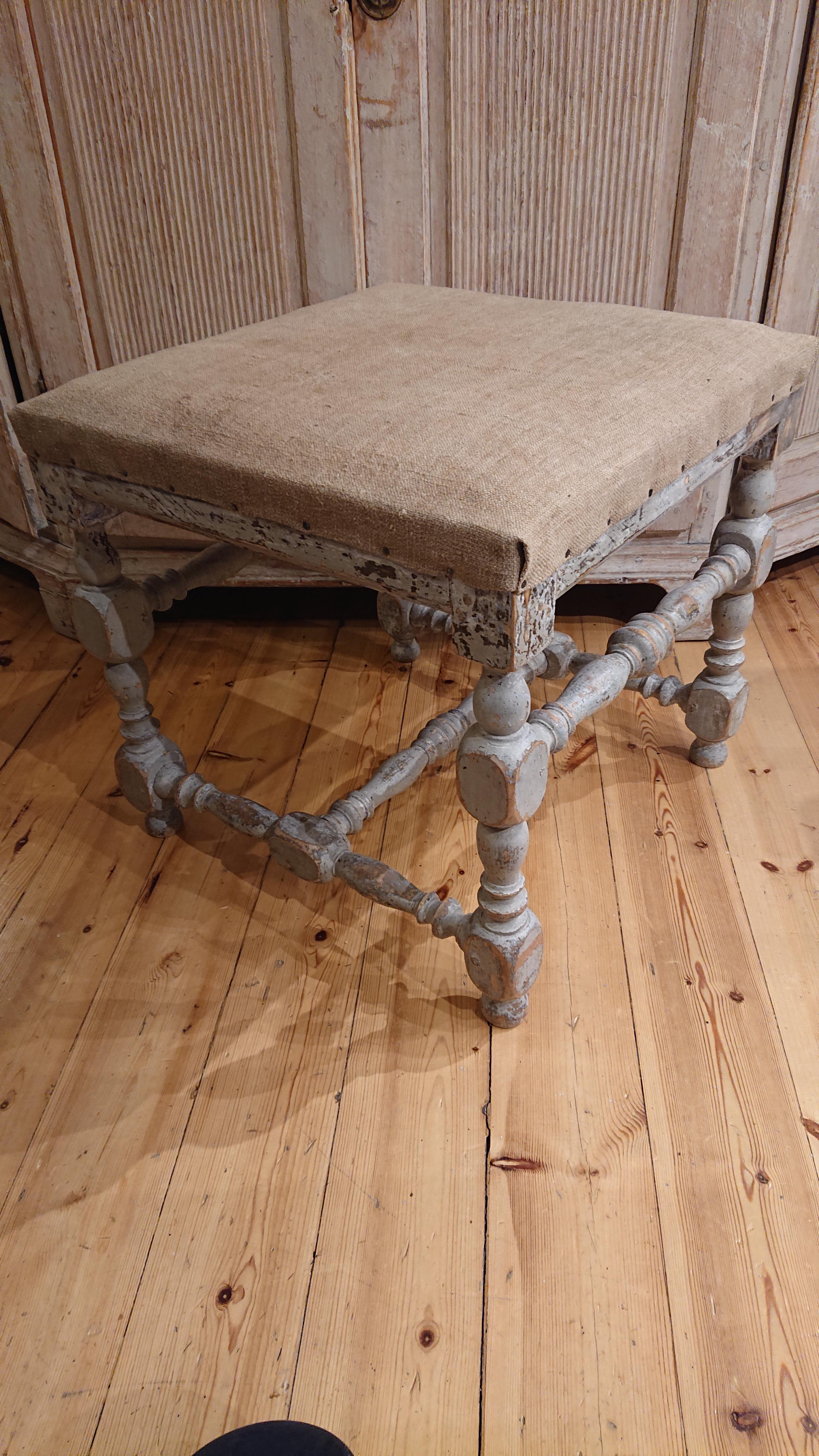 18th Century Swedish Baroque Stool with Original Paint Swedish Antiques For Sale 3
