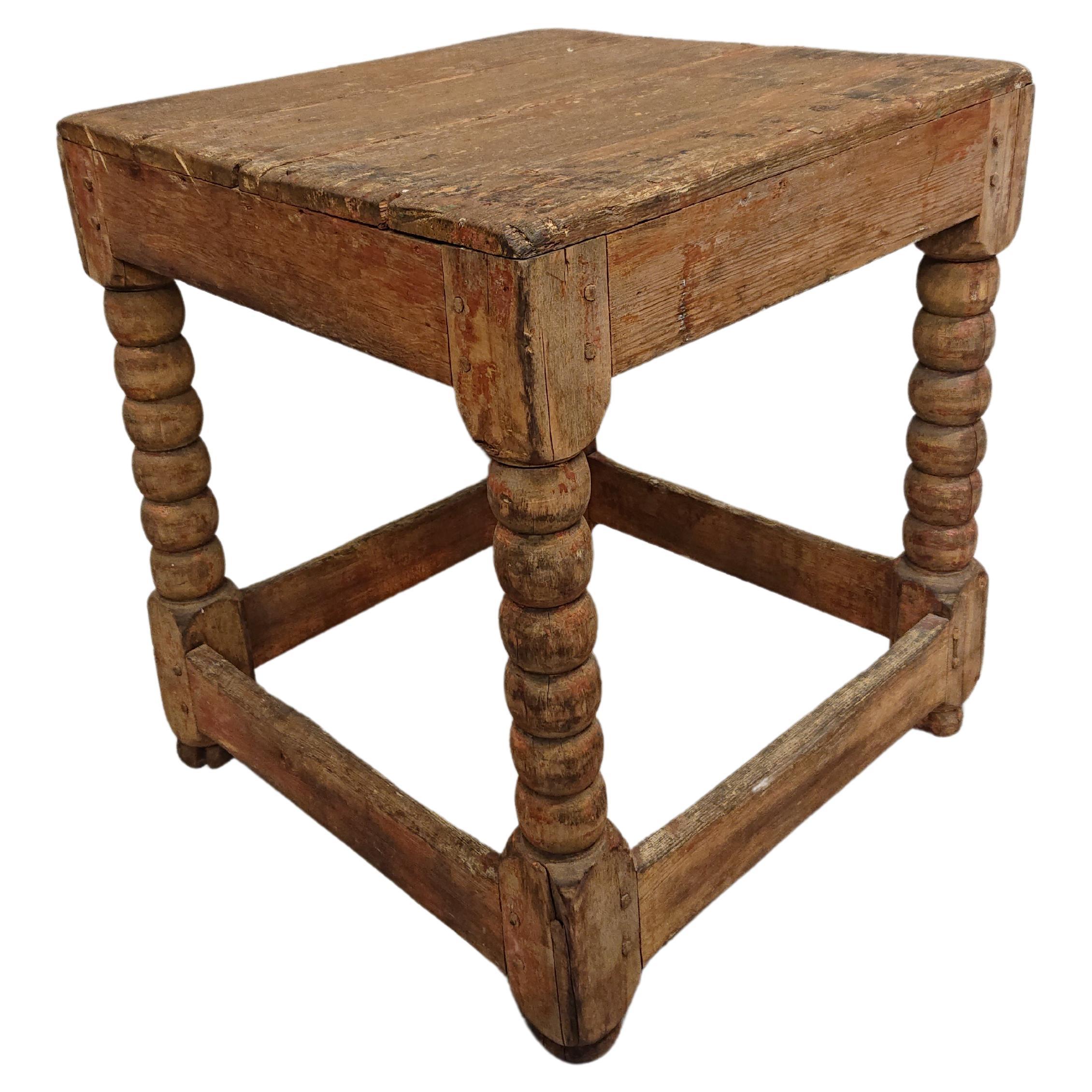 18th Century Swedish Baroque Stool with Traces of Original Paint For Sale