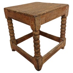 18th Century Swedish Baroque Stool with Traces of Original Paint