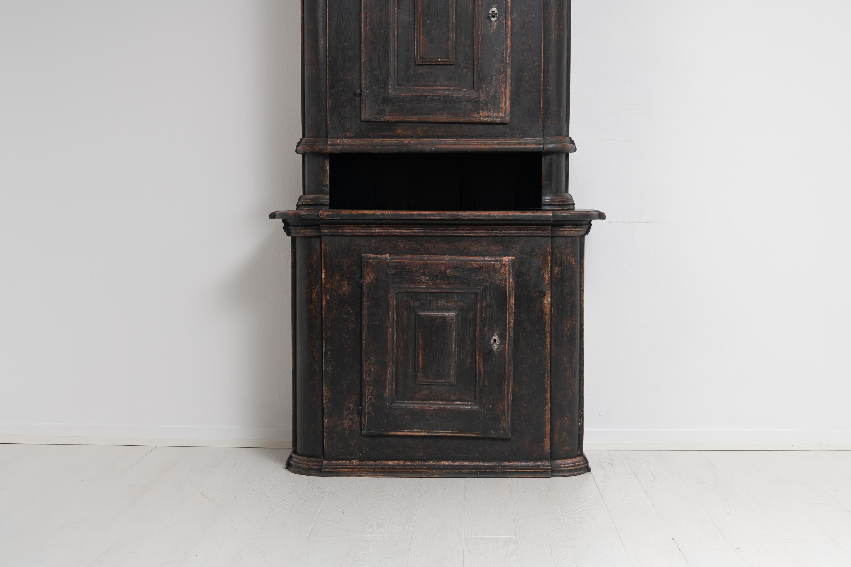 Pine 18th Century Swedish Black Baroque and Rococo Country Cabinet