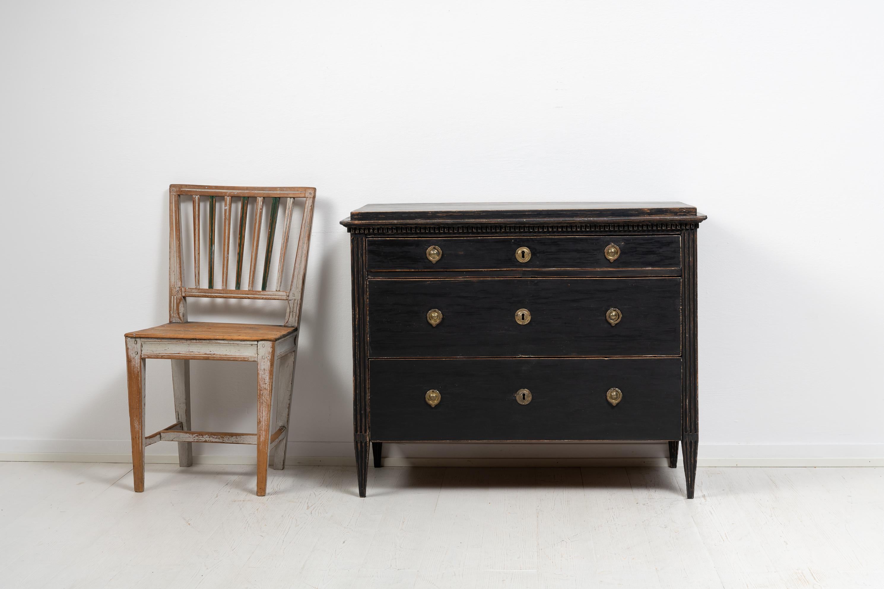 Hand-Crafted 18th Century Swedish Black Gustavian Low Bureau