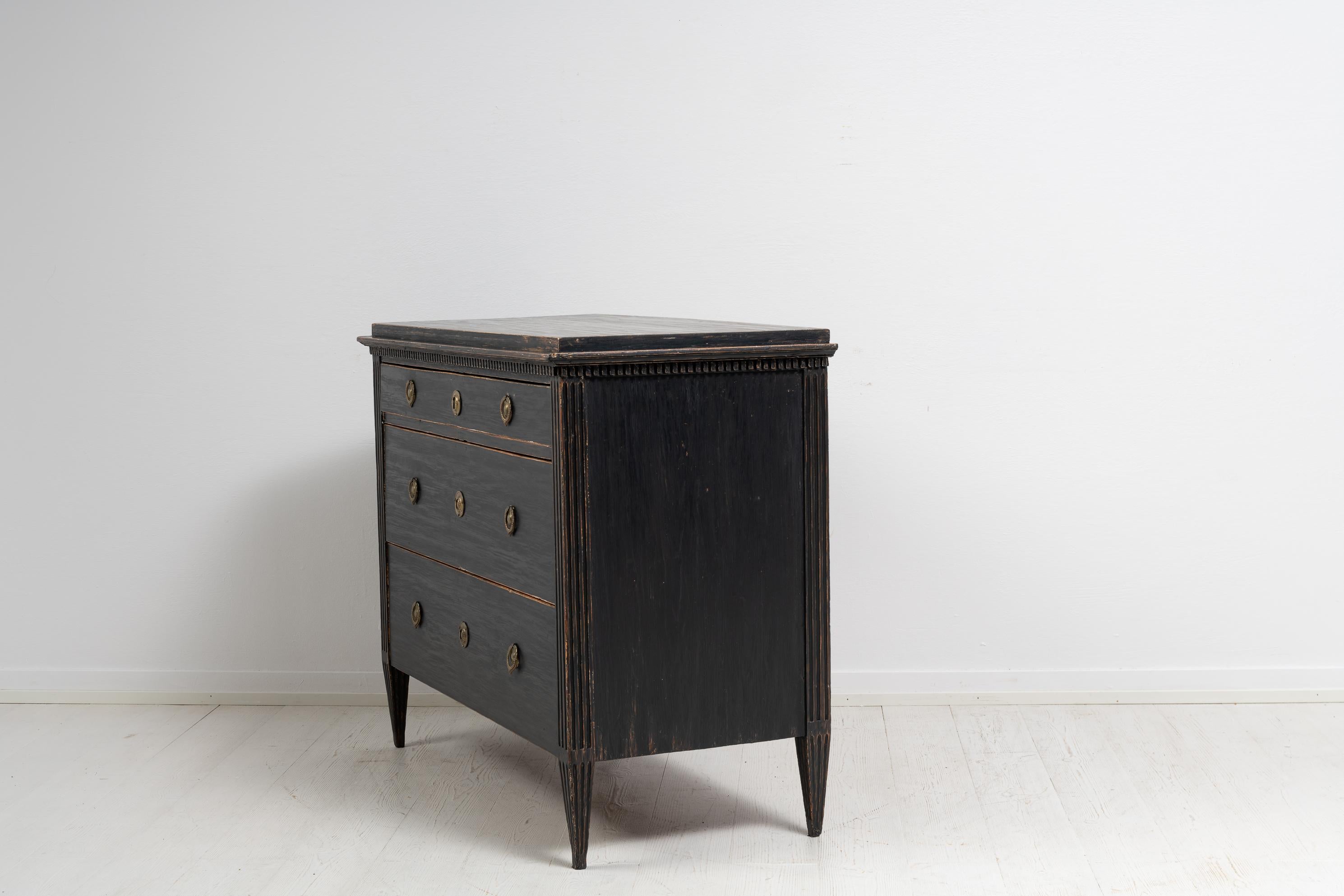 Pine 18th Century Swedish Black Gustavian Low Bureau