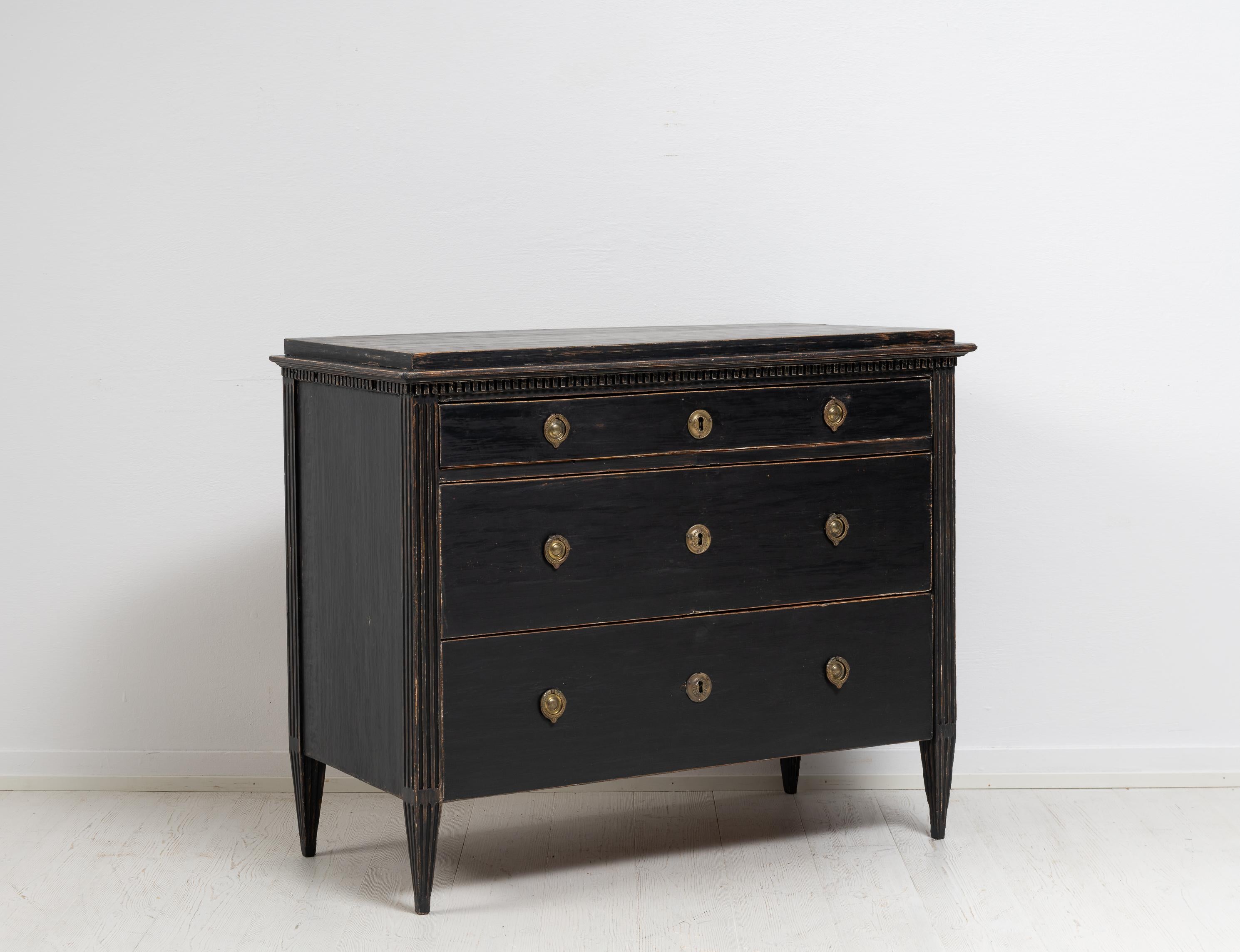 18th Century Swedish Black Gustavian Low Bureau 1