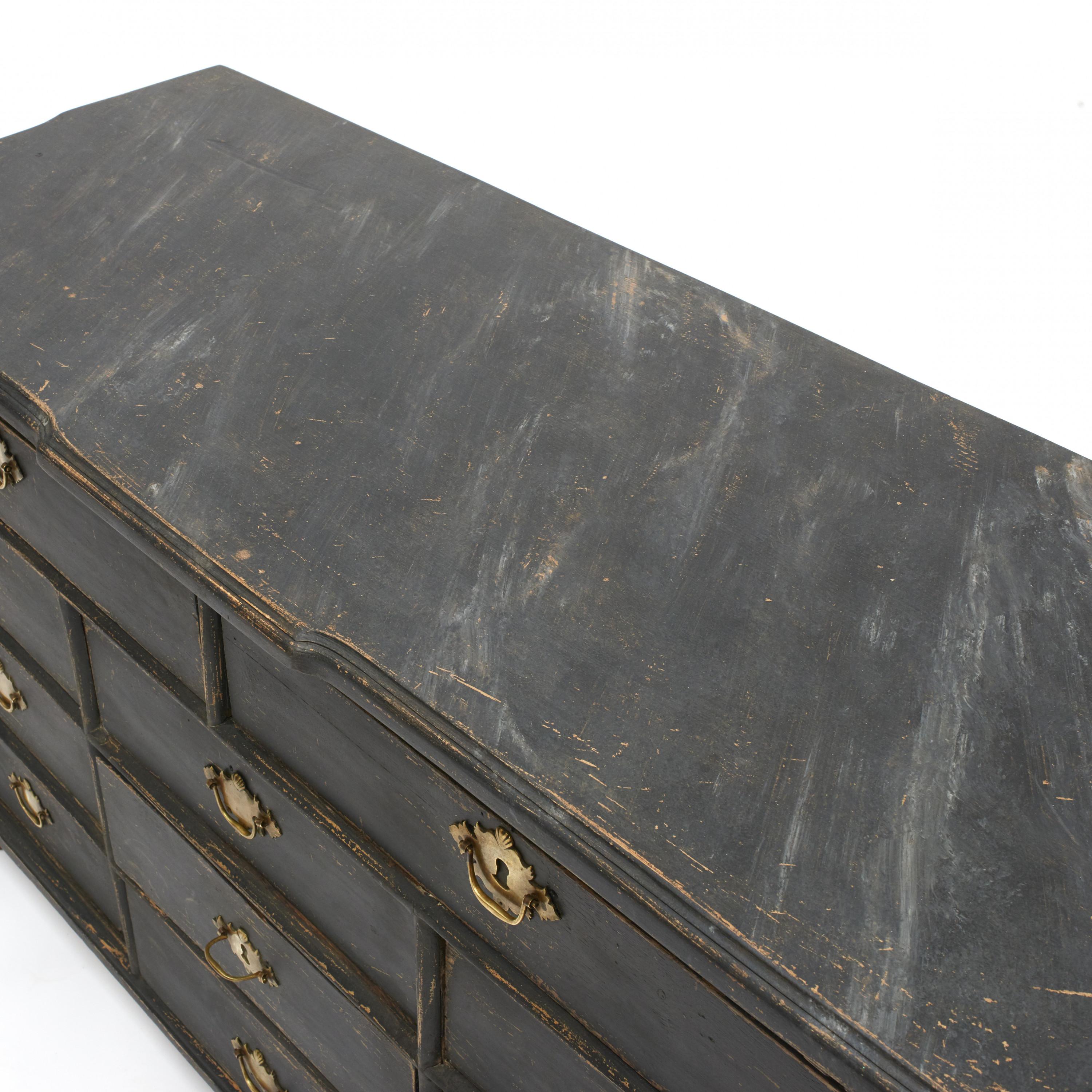 18th Century Swedish Black-Painted Baroque Chest of Drawers 7