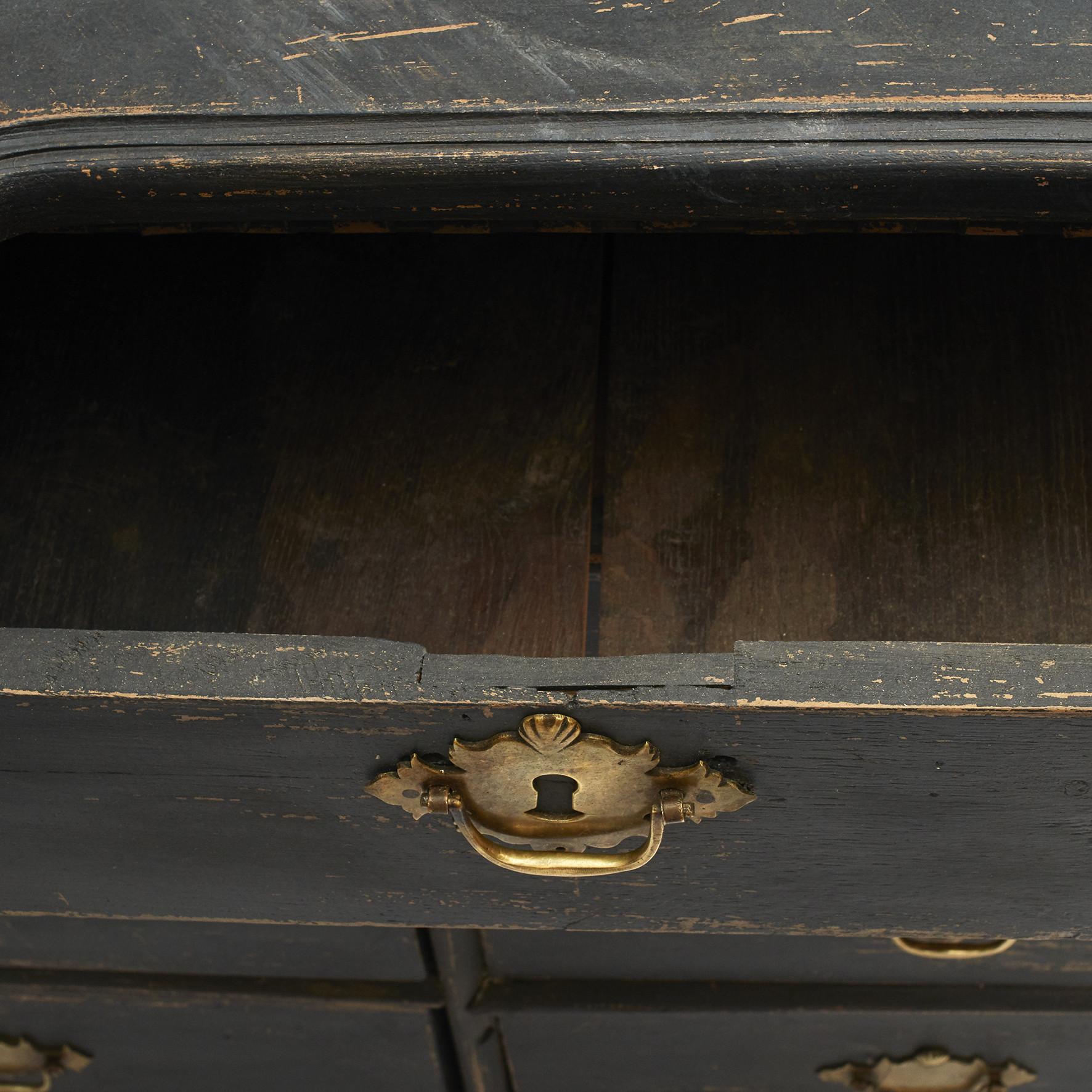 18th Century Swedish Black-Painted Baroque Chest of Drawers 9