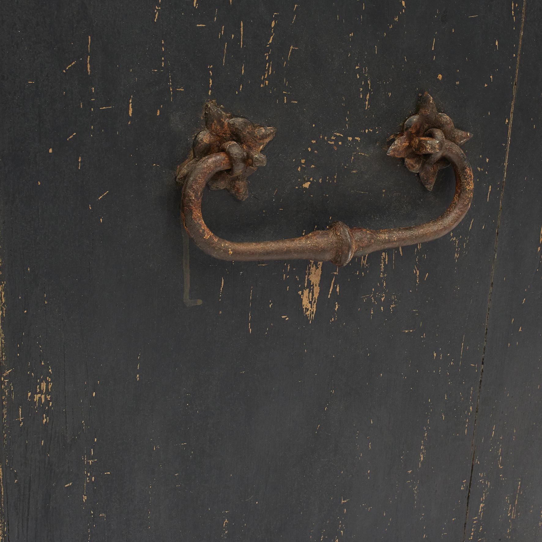 Brass 18th Century Swedish Black-Painted Baroque Chest of Drawers