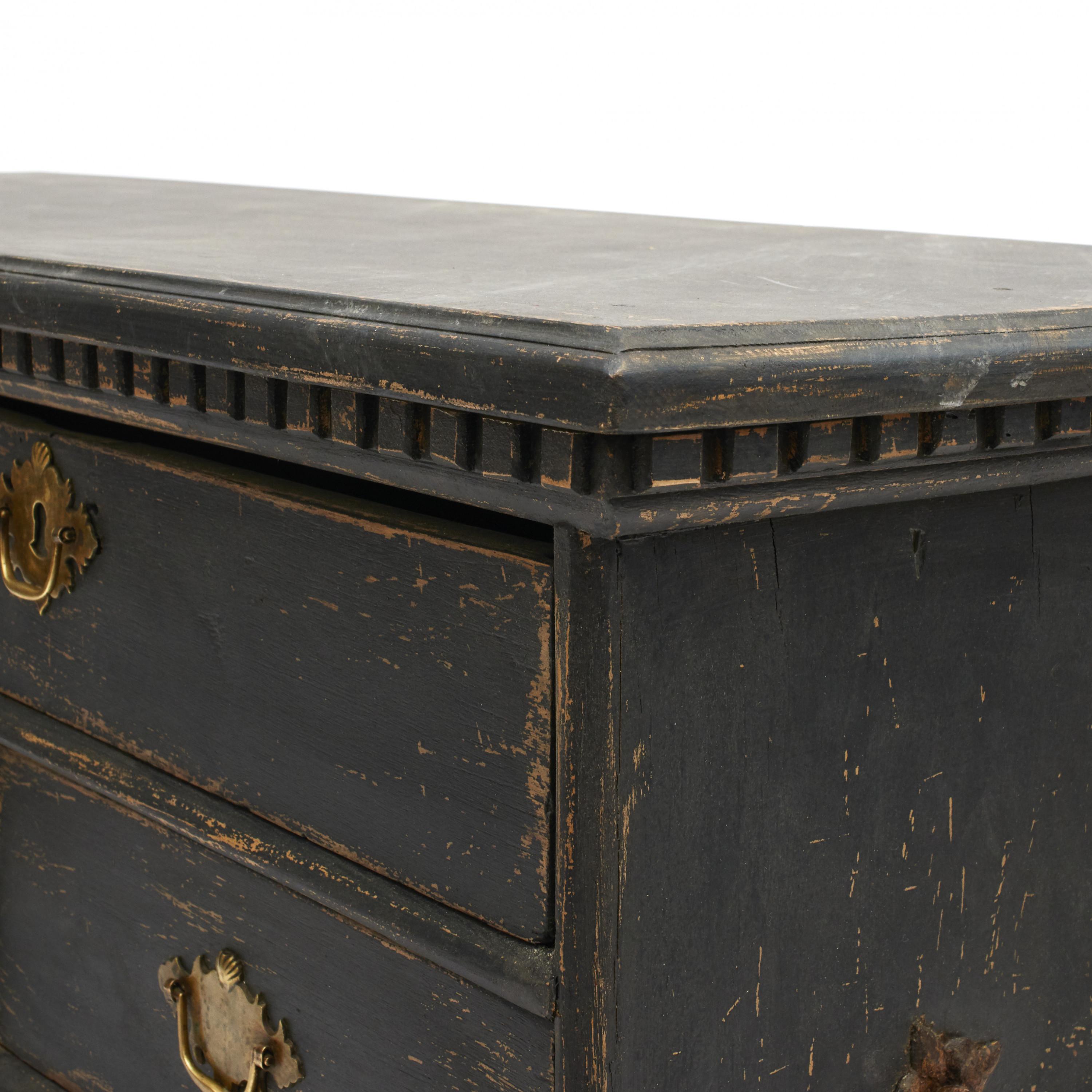 18th Century Swedish Black-Painted Baroque Chest of Drawers 1