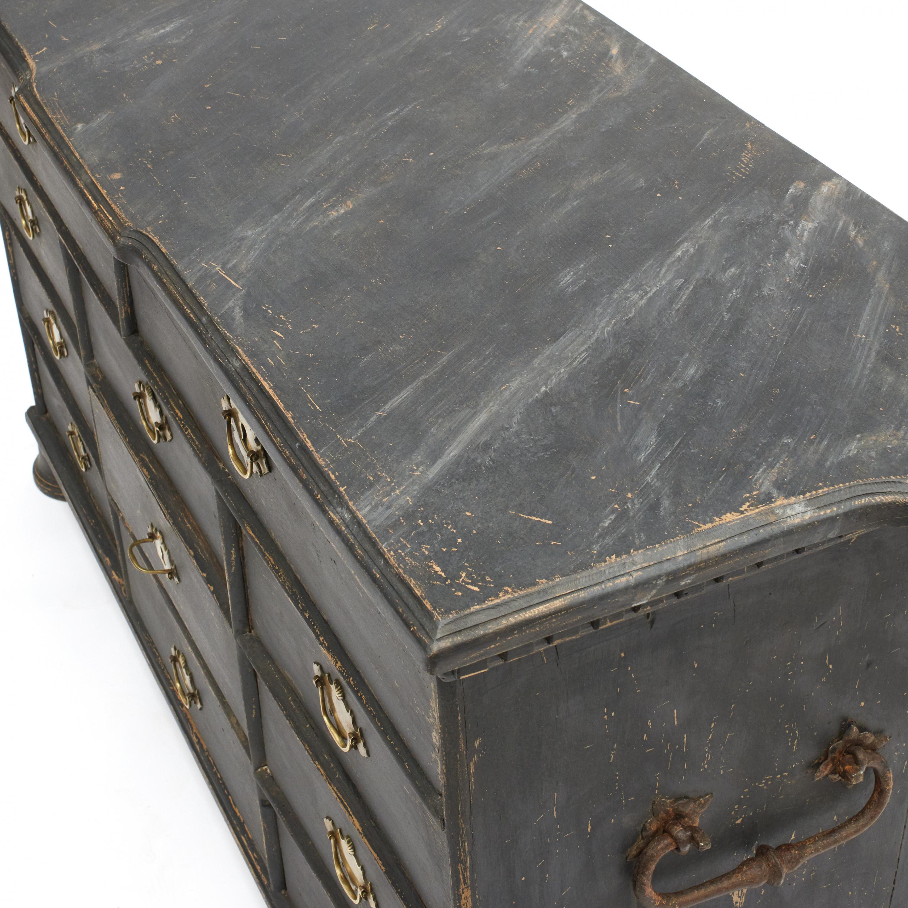 18th Century Swedish Black-Painted Baroque Chest of Drawers 3