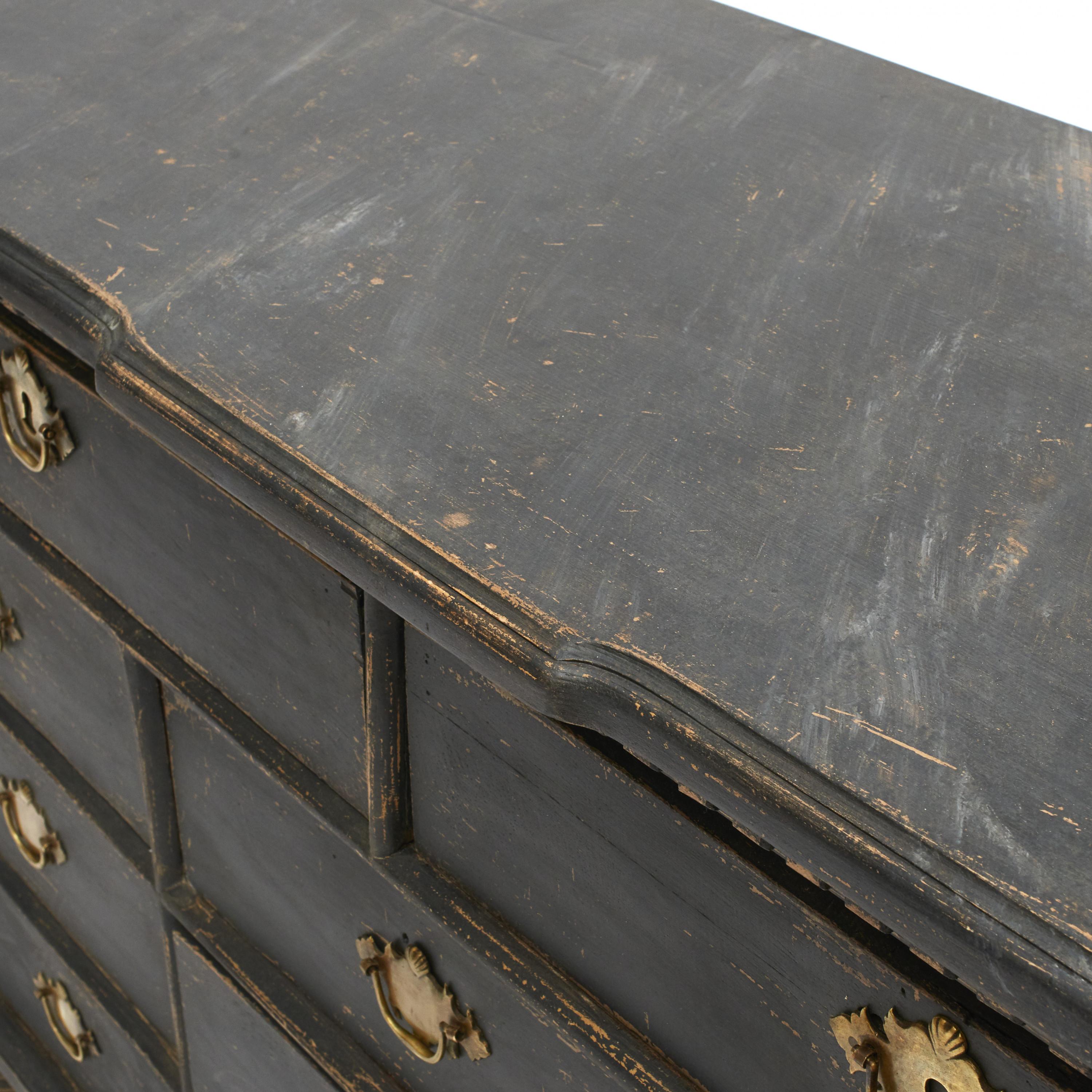 18th Century Swedish Black-Painted Baroque Chest of Drawers 4