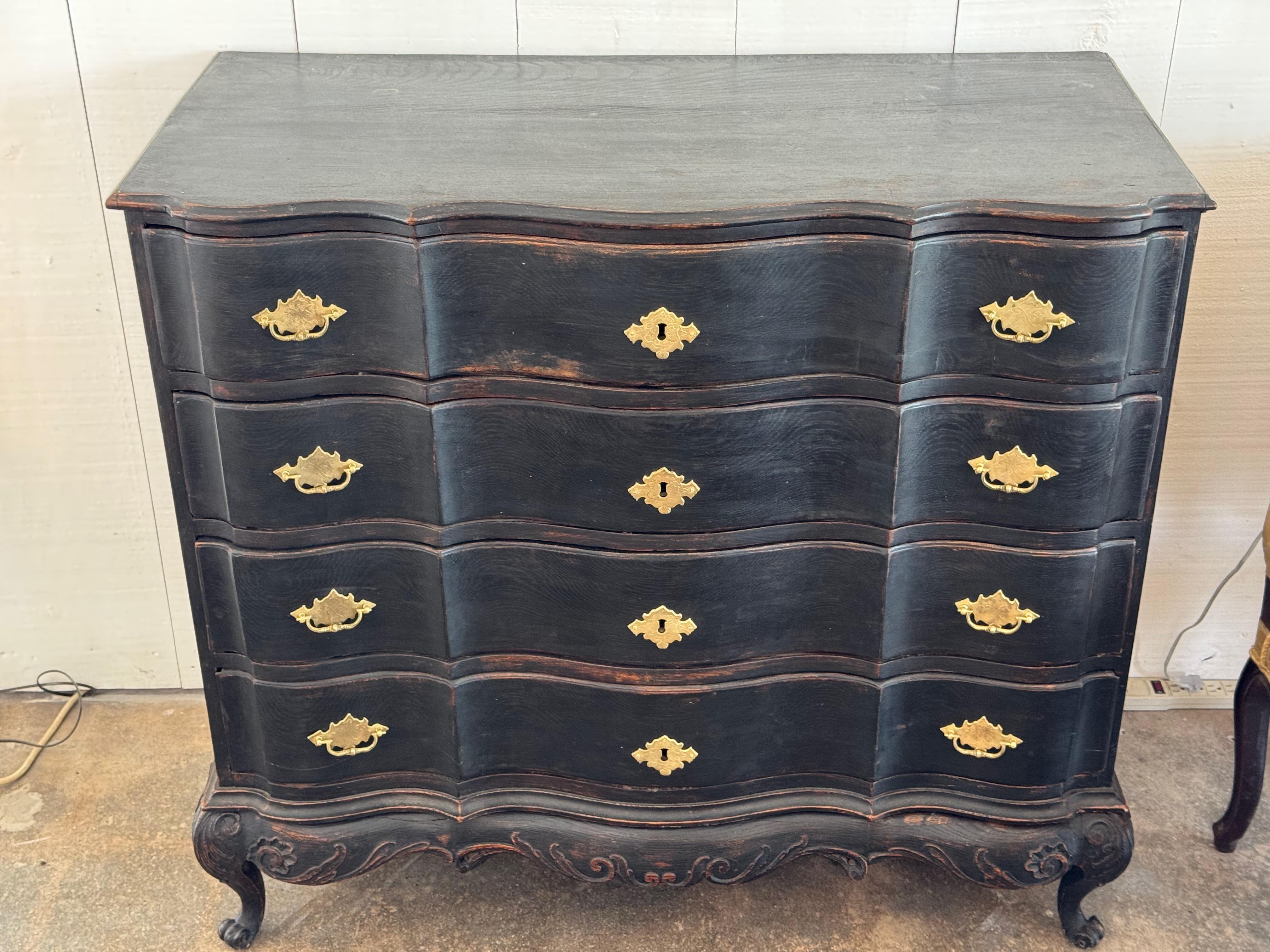 18th Century and Earlier 18th Century Swedish Black Painted Chest For Sale