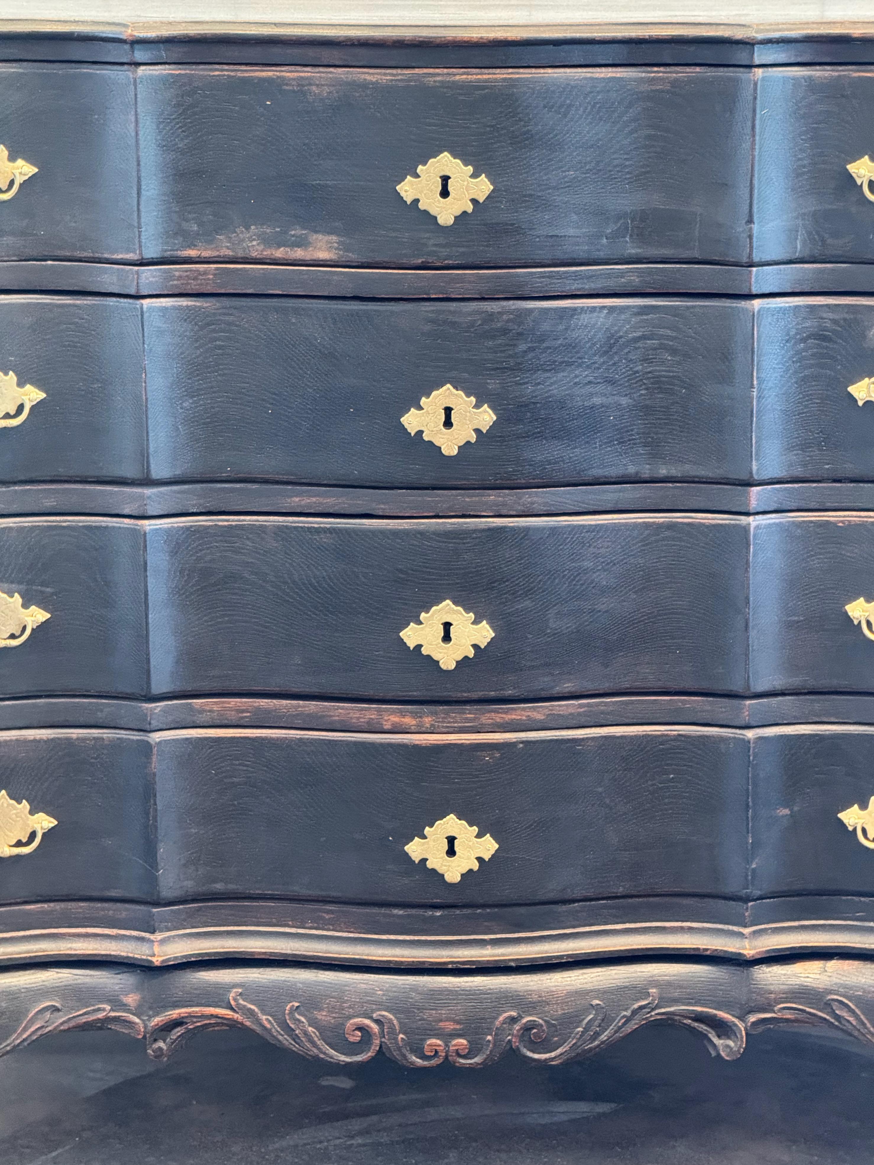 Brass 18th Century Swedish Black Painted Chest For Sale
