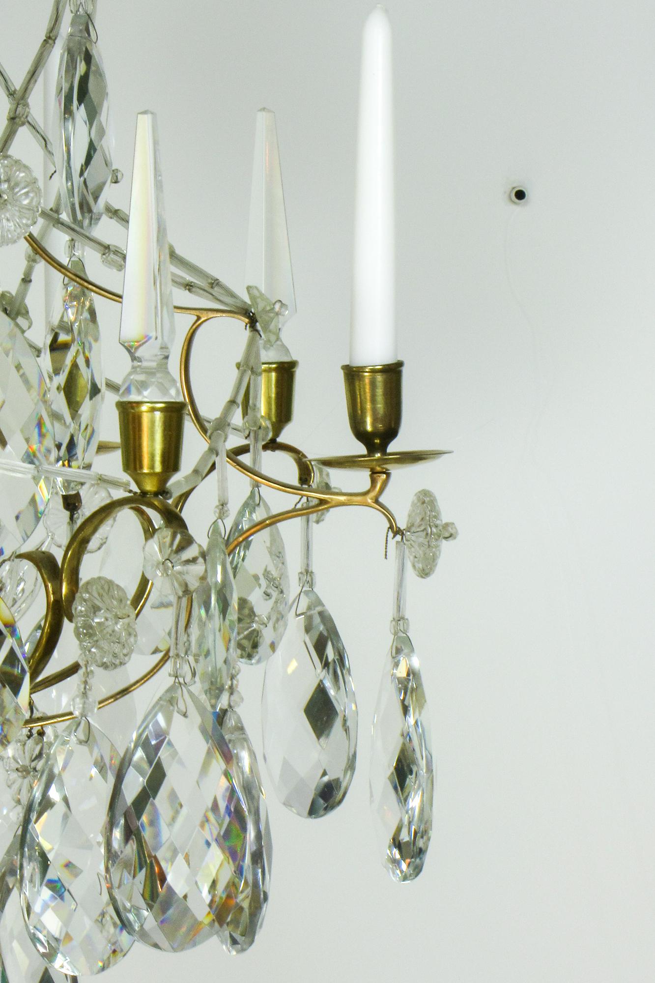 18th Century Swedish Brass and Crystal Chandelier For Sale 11