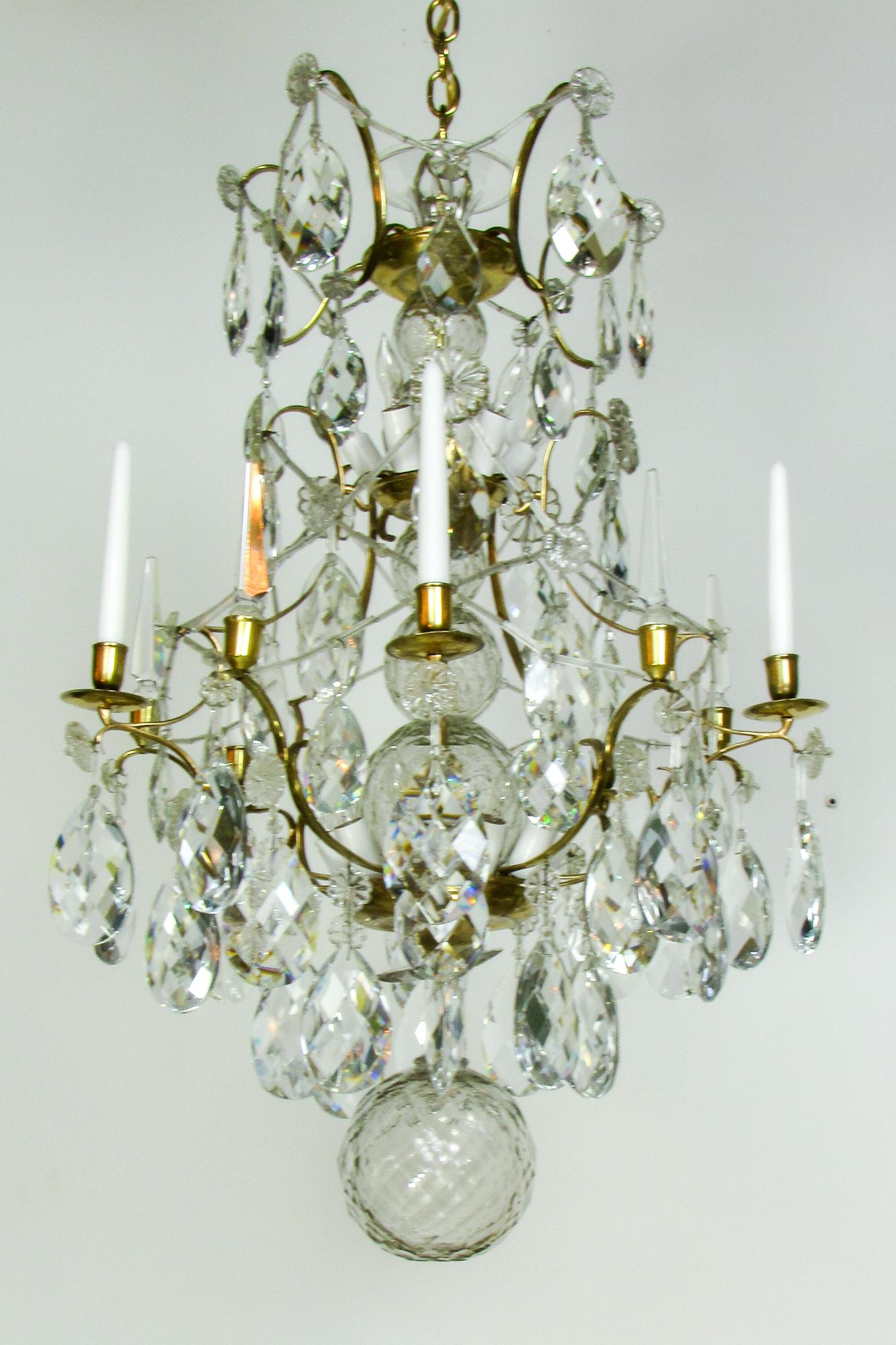 Baroque 18th Century Swedish Brass and Crystal Chandelier